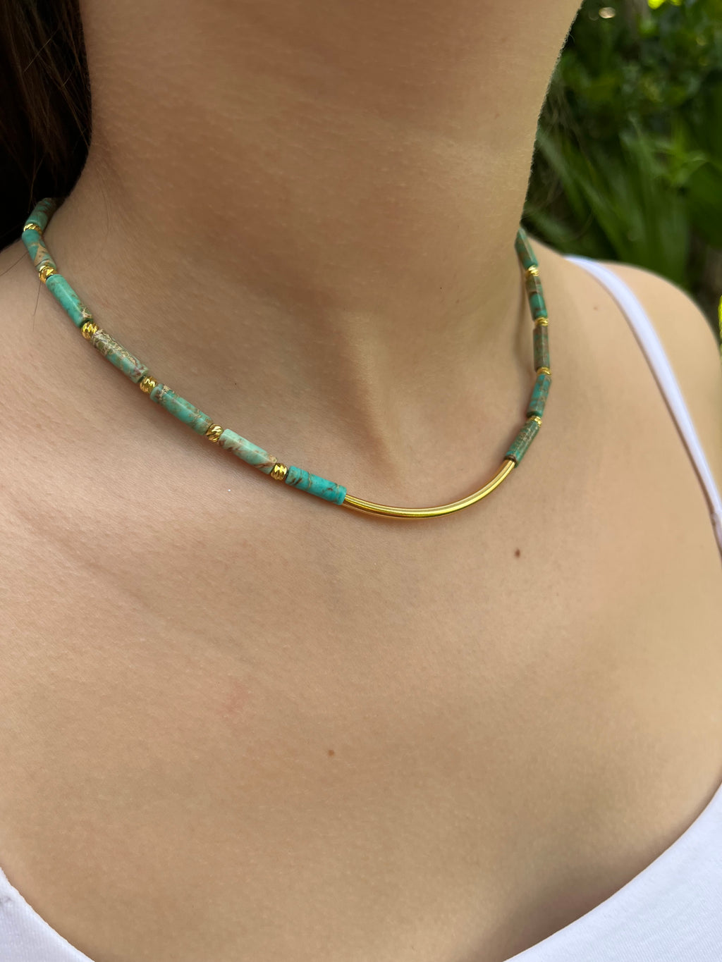 Imperial Jasper Choker: Light Blue, Turquoise, Purple - 14K Gold Plated