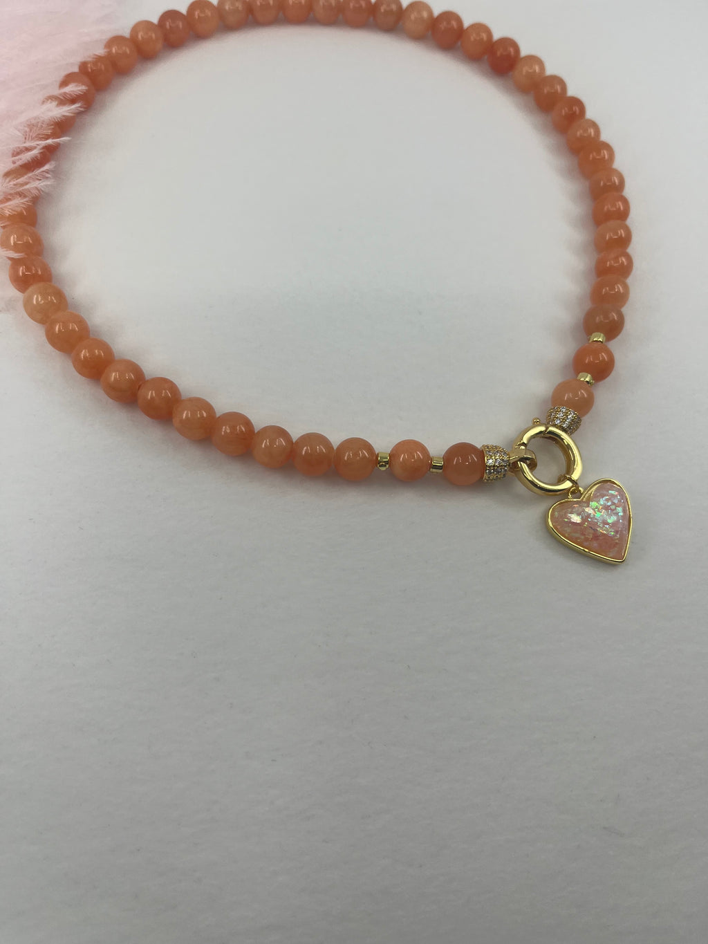 Natural Coral Jade Necklace with Heart Pendant