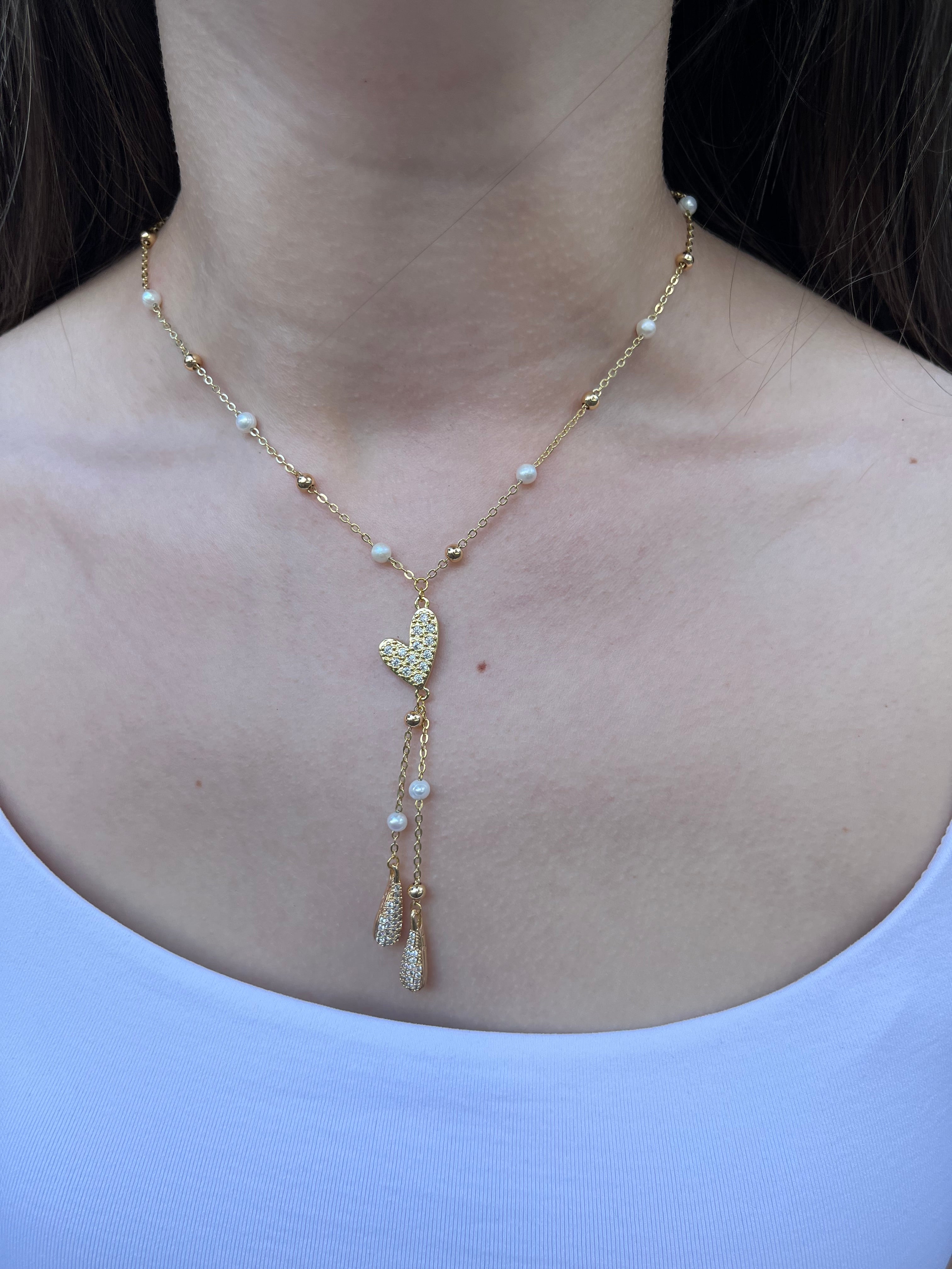 Natural Pearl Y-Necklace, 18k gold plated