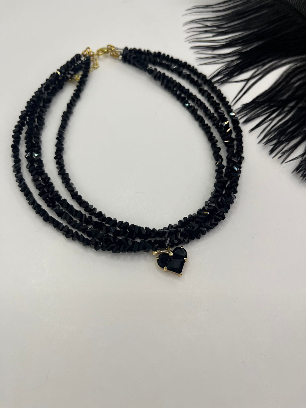 Layered Heart Black Crystal Choker – 18K Gold Plated, Cubic Zirconia, Nickel Free