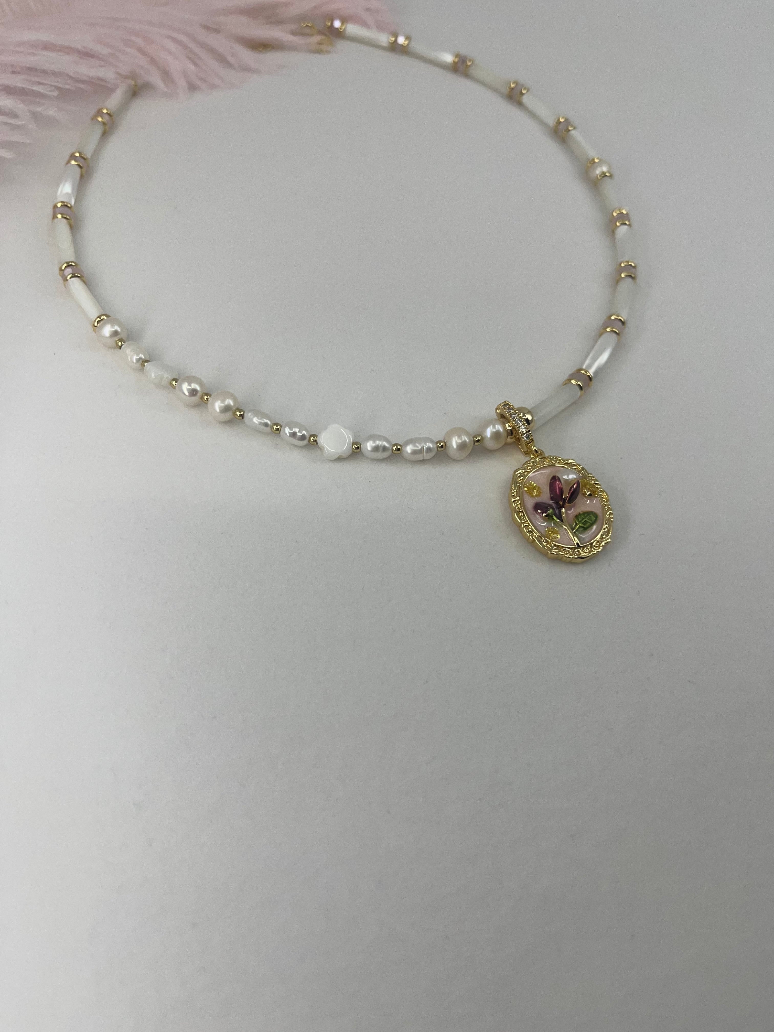 Natural Pearl and Trochus Shell Pendant Necklace, 18K Gold-Plated