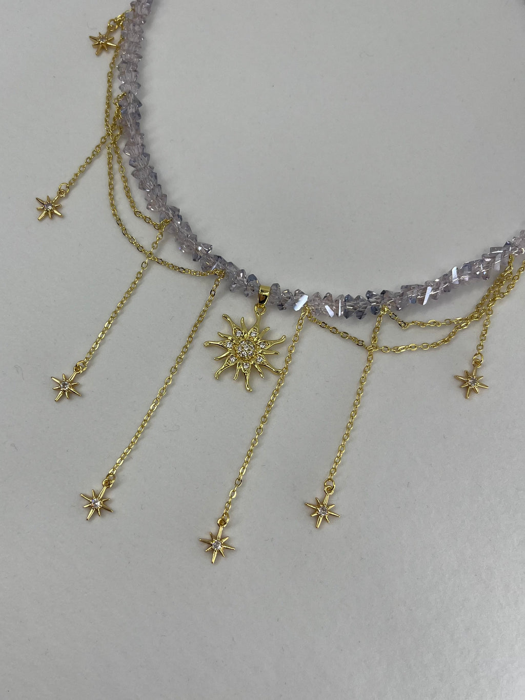 Handmade Crystal Sun & Star Necklace, 18K Gold Plated