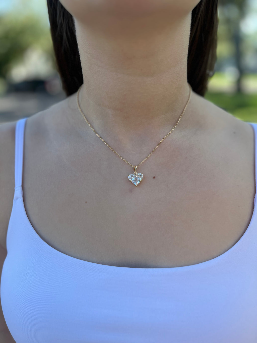 Heart Zirconia Necklace, Real 18K Gold Plated
