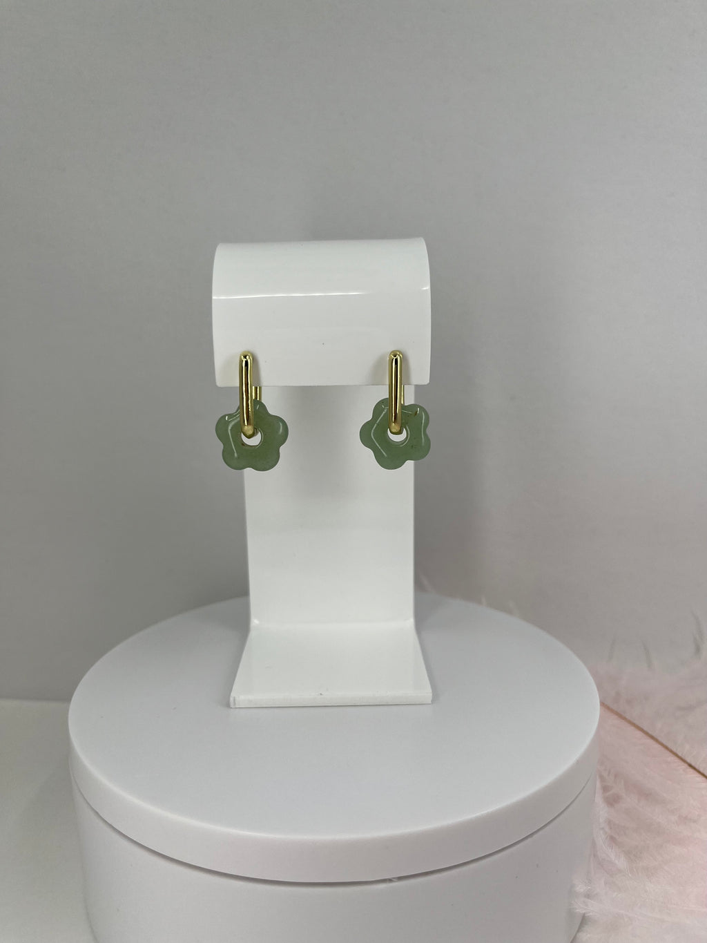 Aventurine flower Earrings and Necklace, 18K Gold Plated