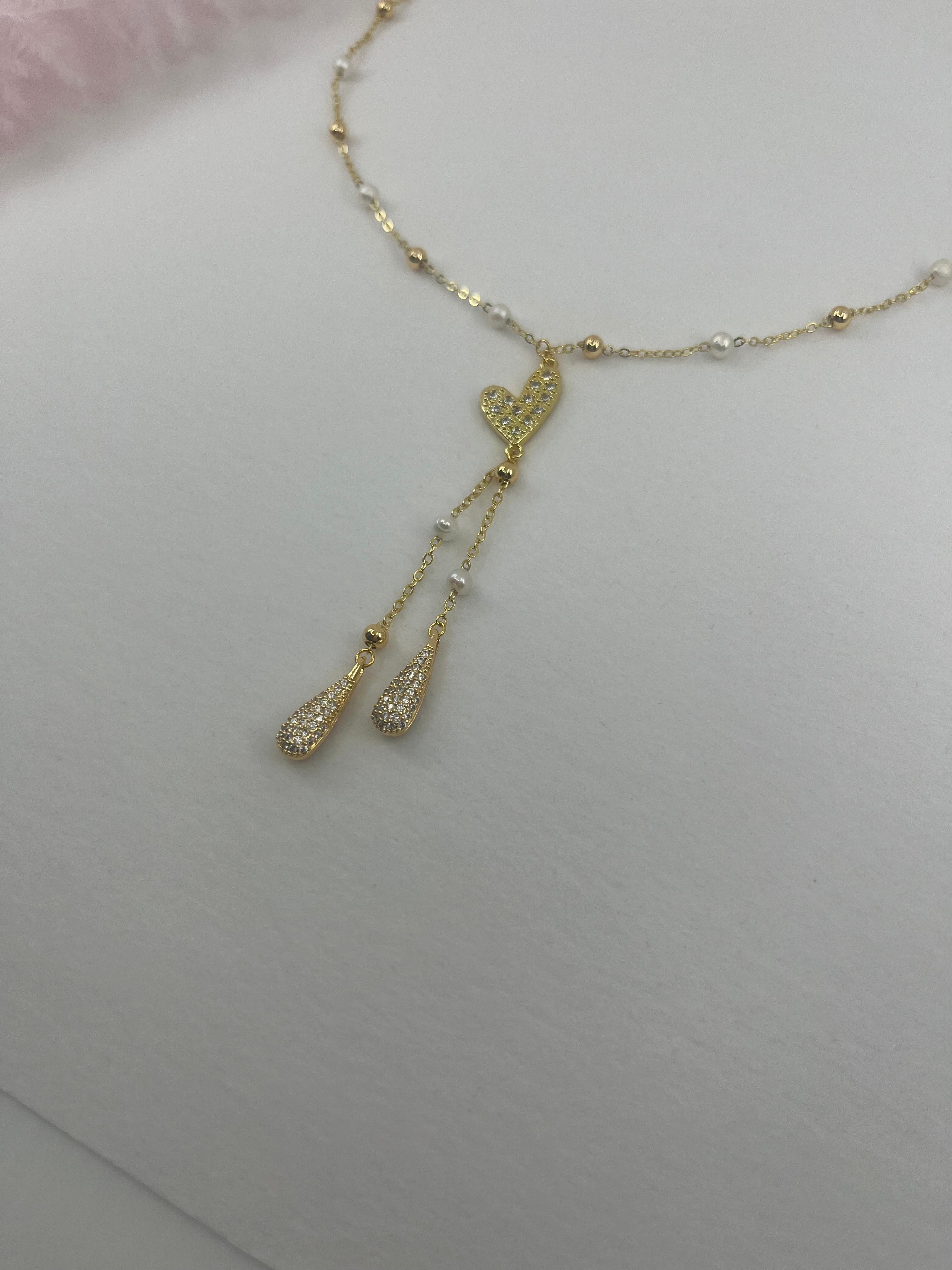 Natural Pearl Y-Necklace, 18k gold plated