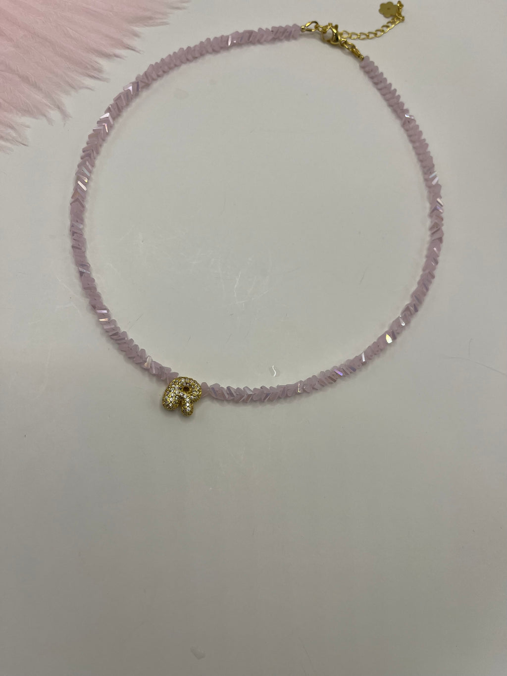 Initial Charm Pink Crystal Necklace – 18K Gold Plated, Cubic Zirconia