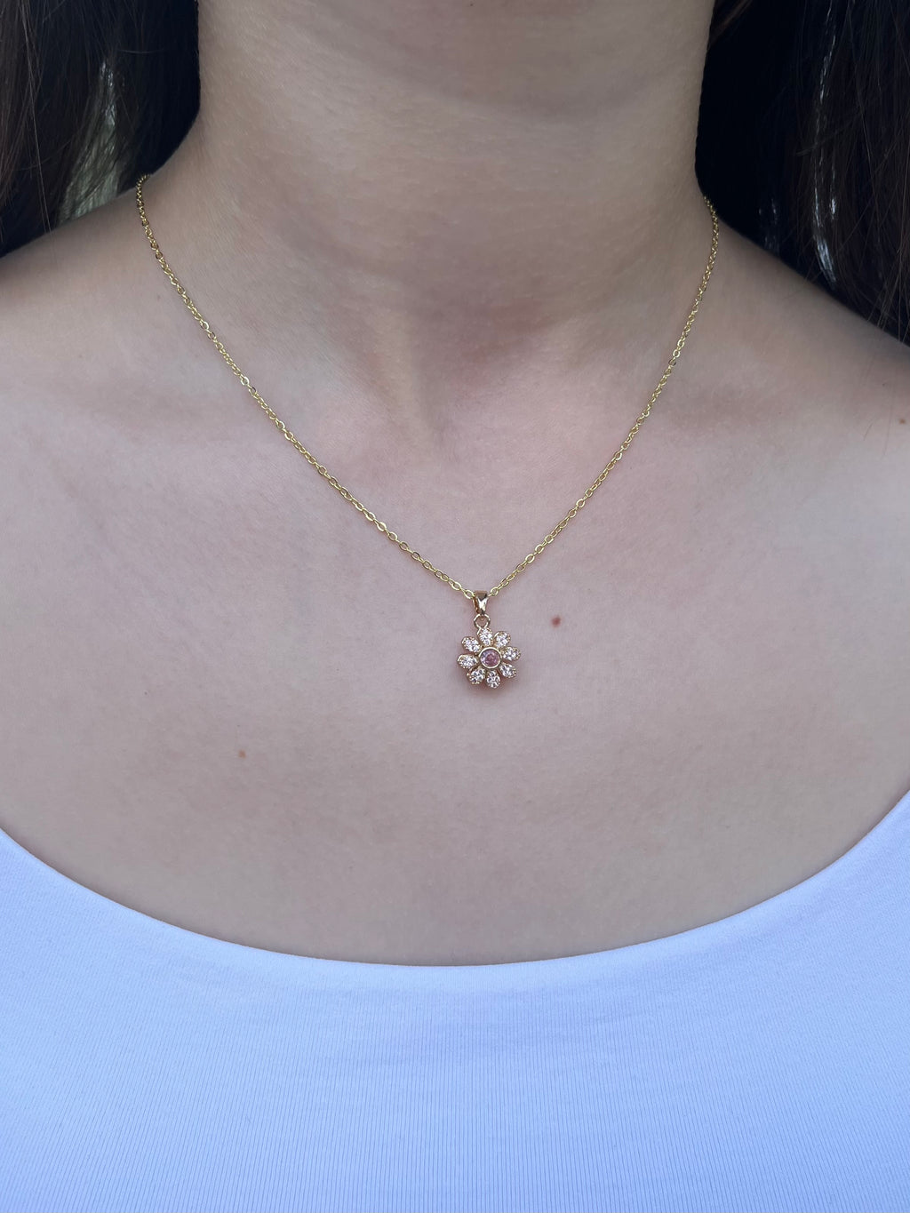 18K Gold Flower Spinner Pendant Necklace