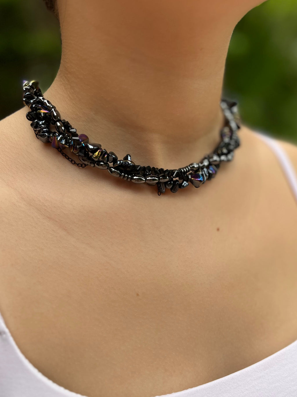 Layered Hematite choker necklace