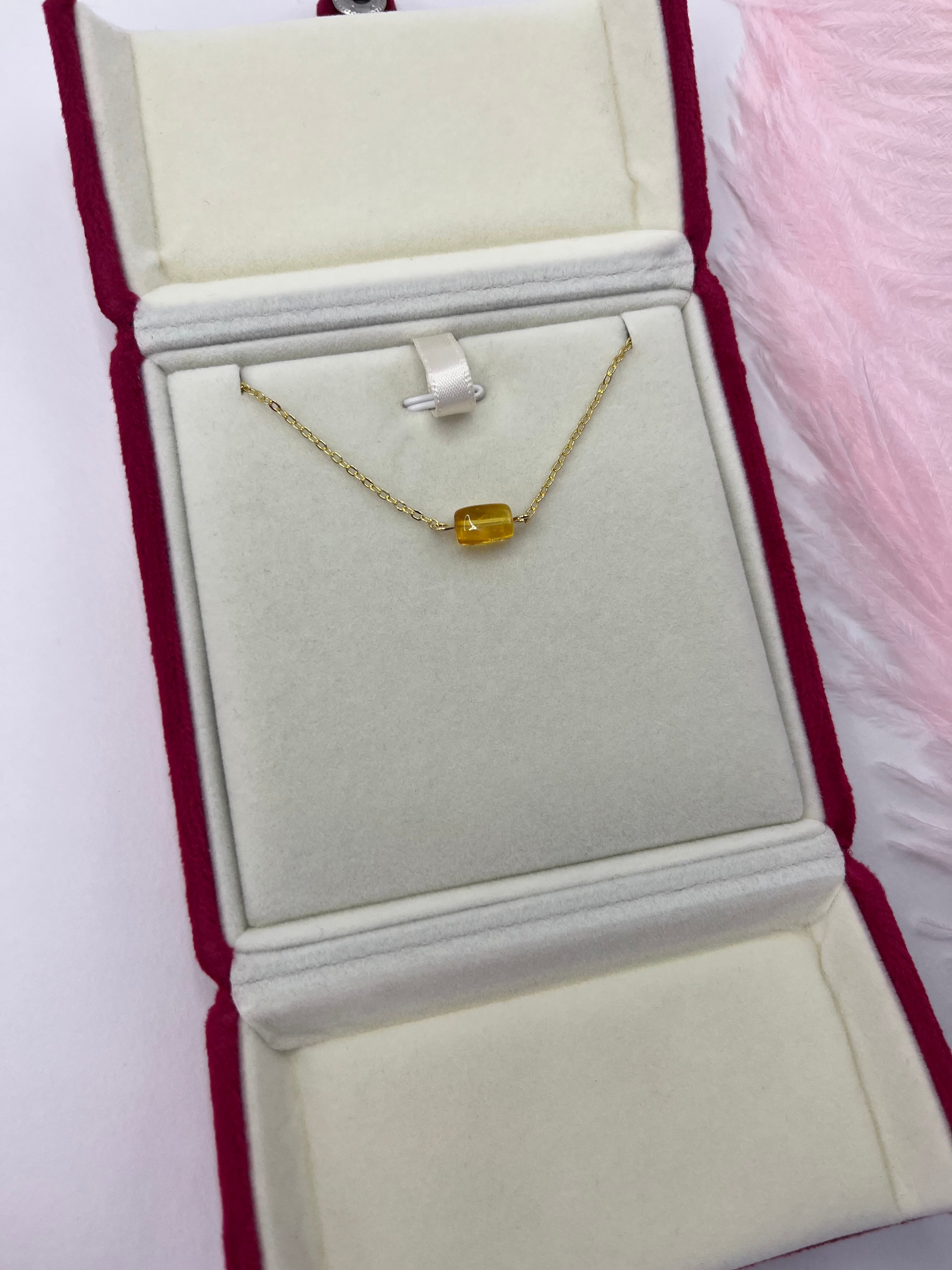 Natural Amber Necklace, chain 18k plated