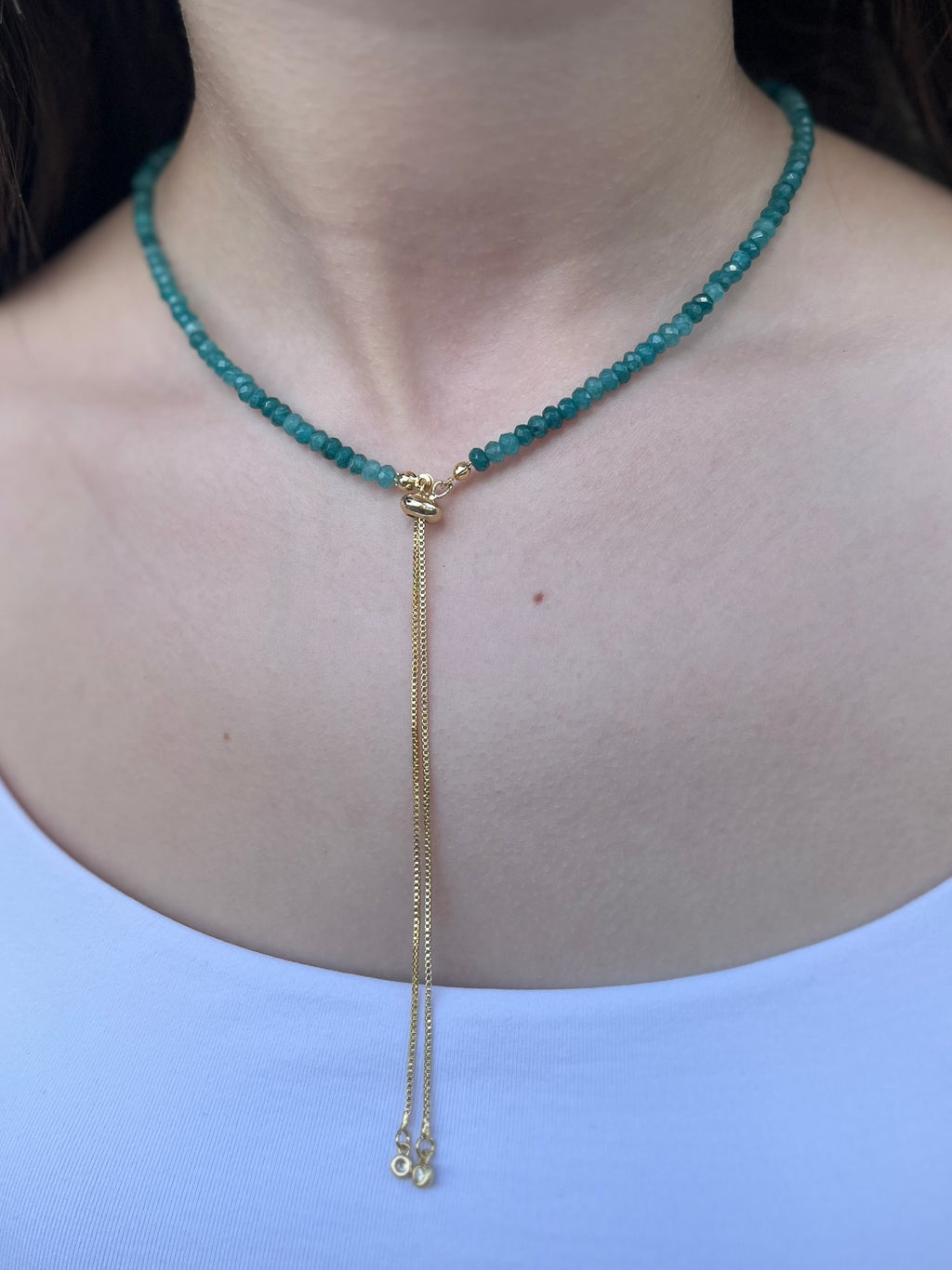 Set: Natural Malaysia Jade Y-Necklace & Earrings, Dark Cyan