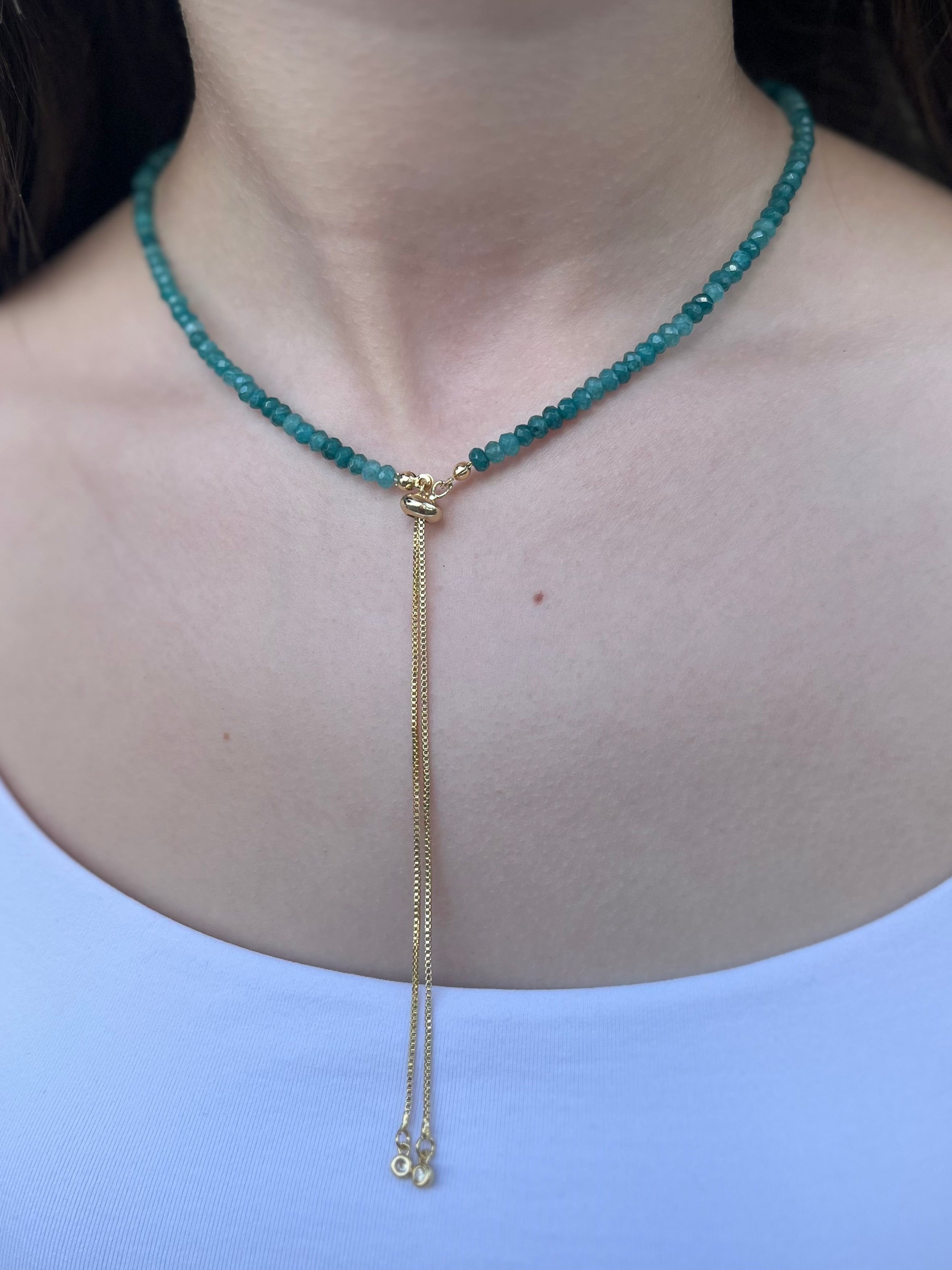 Set: Natural Malaysia Jade Y-Necklace & Earrings, Dark Cyan
