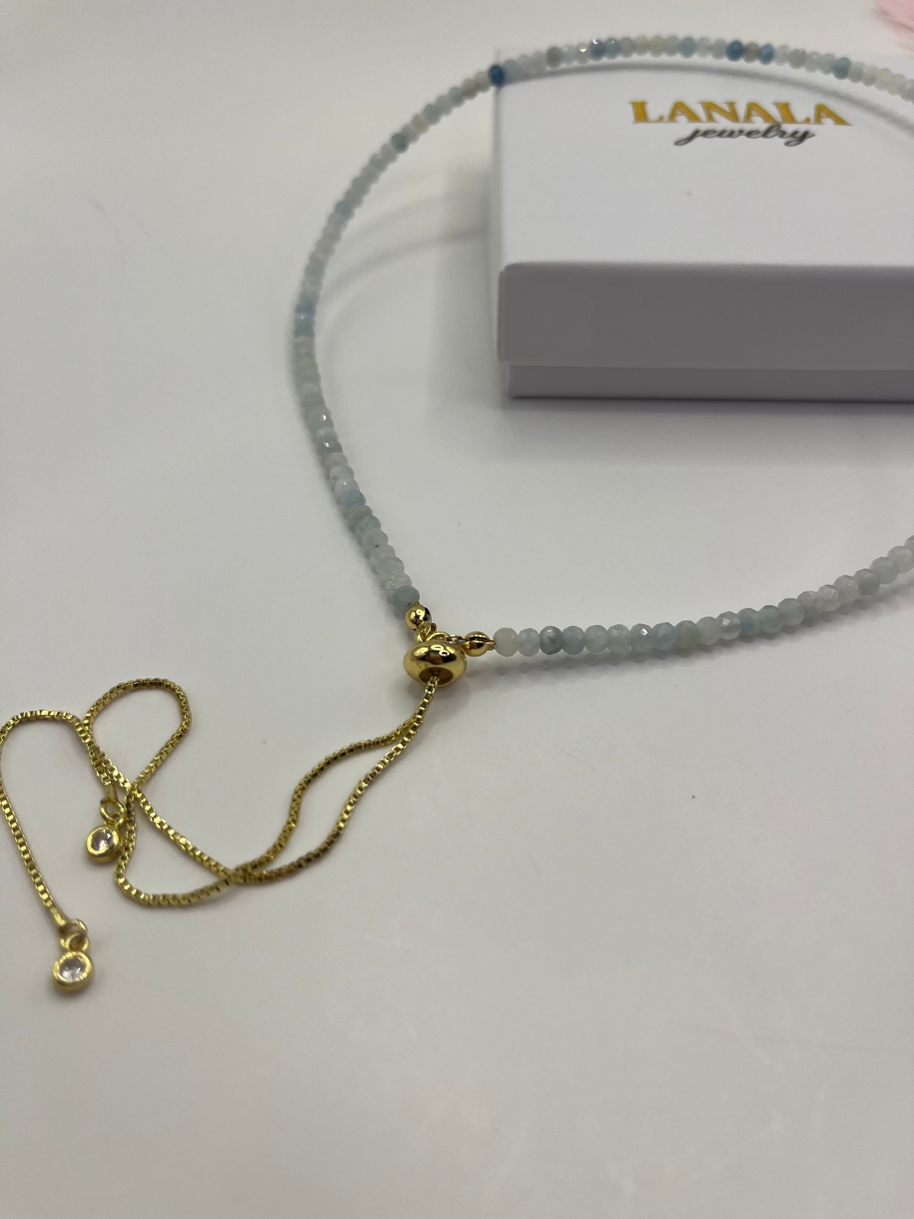 Aquamarine Slider Y-Necklace, 18k gold plated