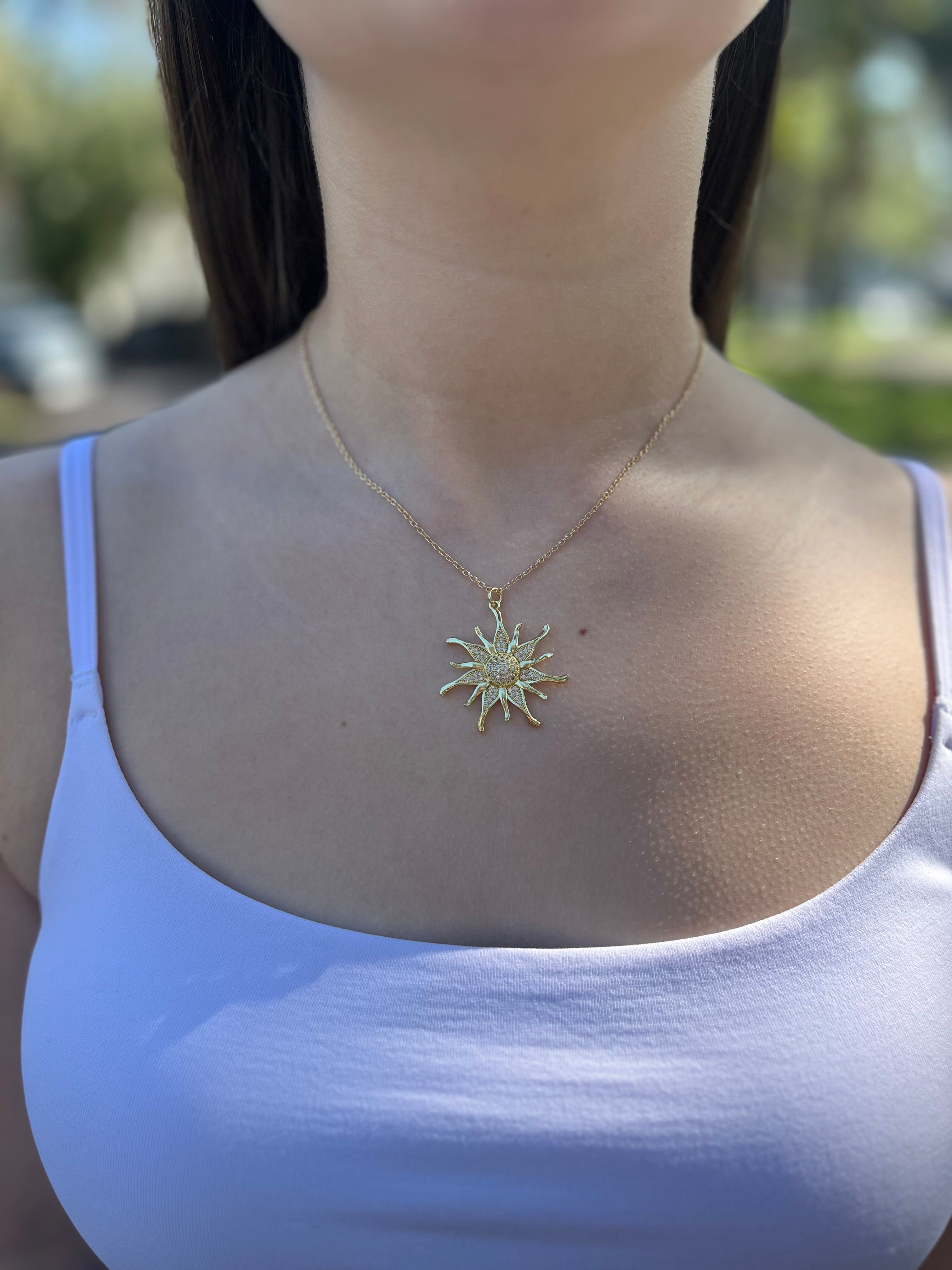Sun Necklace, Real 18K Gold Plated