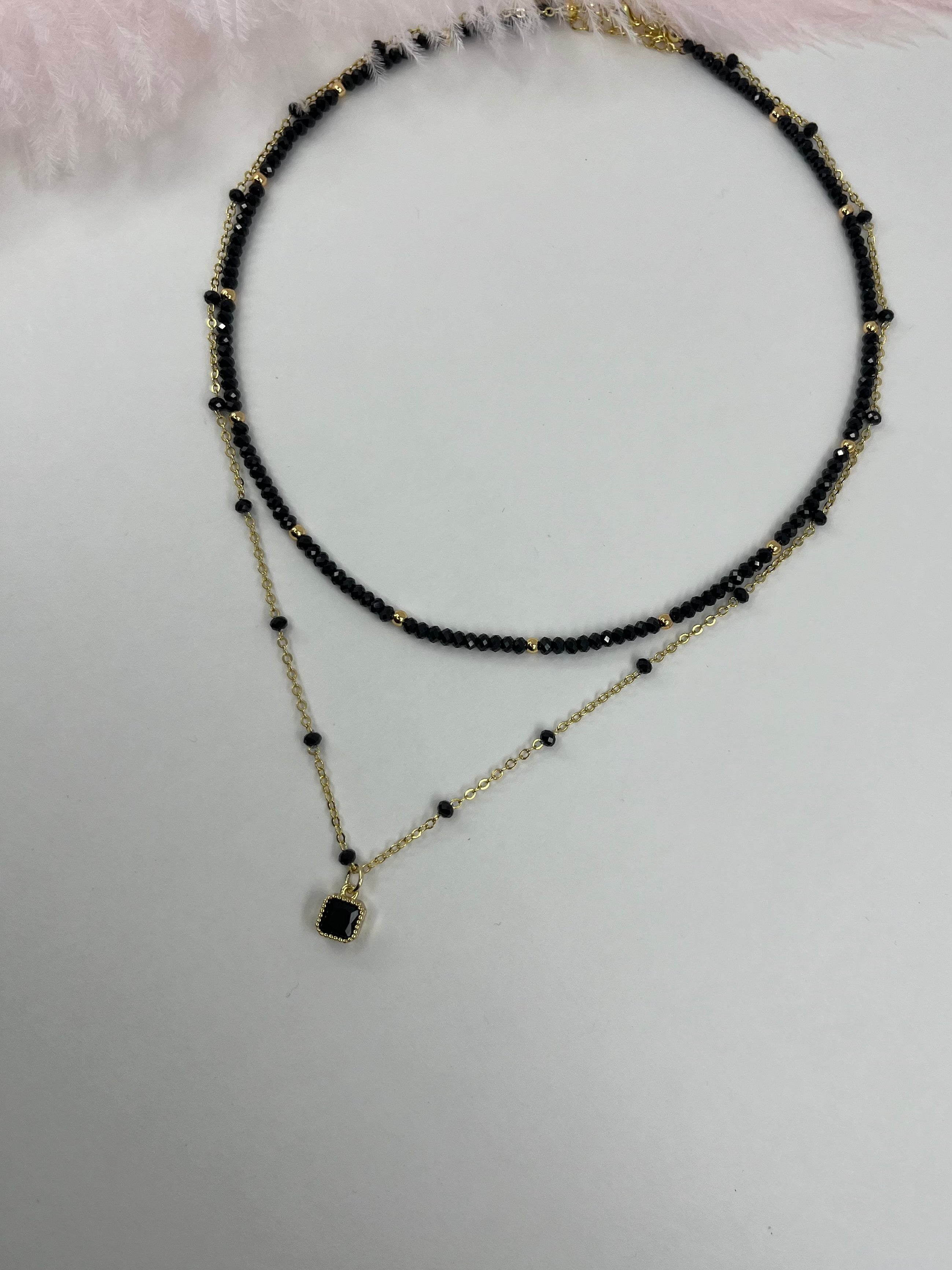 Layered Spinel necklace, zirconia 18K Gold Plated pendant