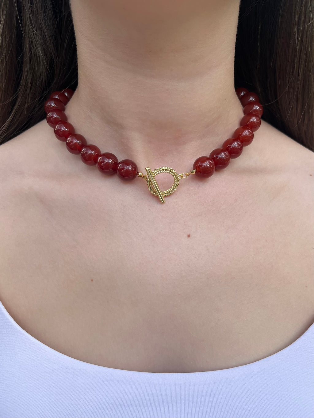 Natural Carnelian Necklace, 18K Gold Plated Clasp