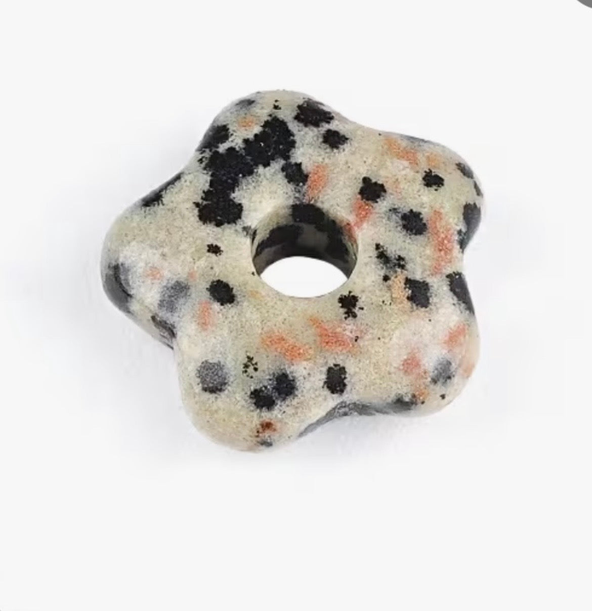 Dalmatian jasper flower Earrings and Necklace, 18K Gold Plated