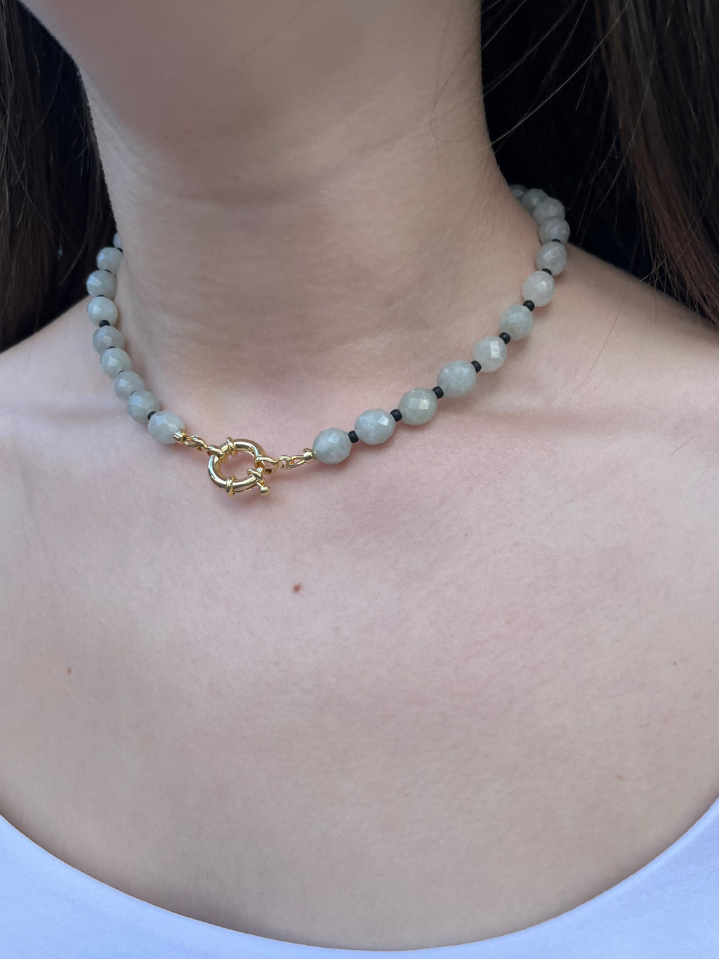 Natural Malaysia Jade Necklace with Gold clasp