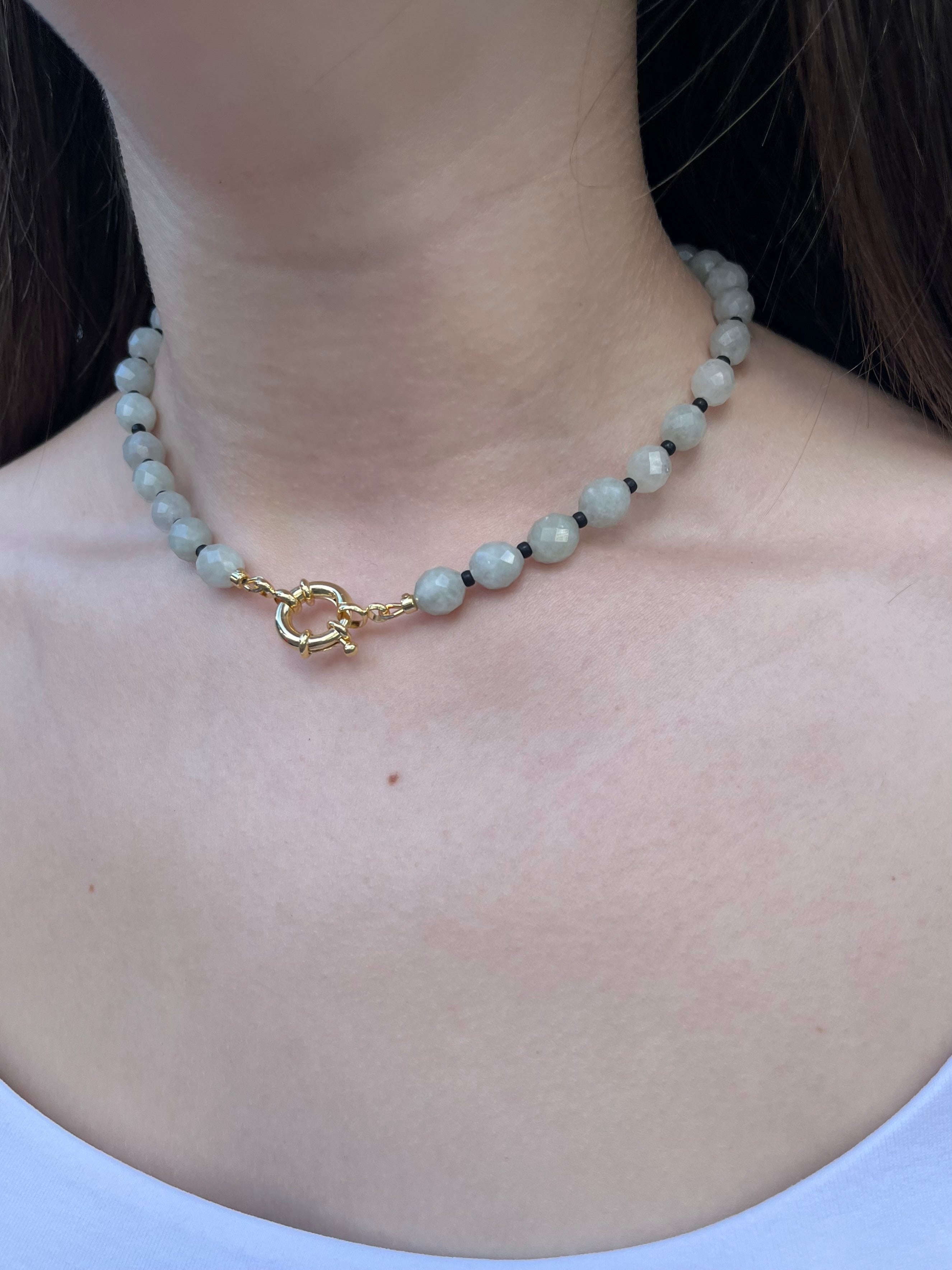Natural Malaysia Jade Necklace with Gold clasp