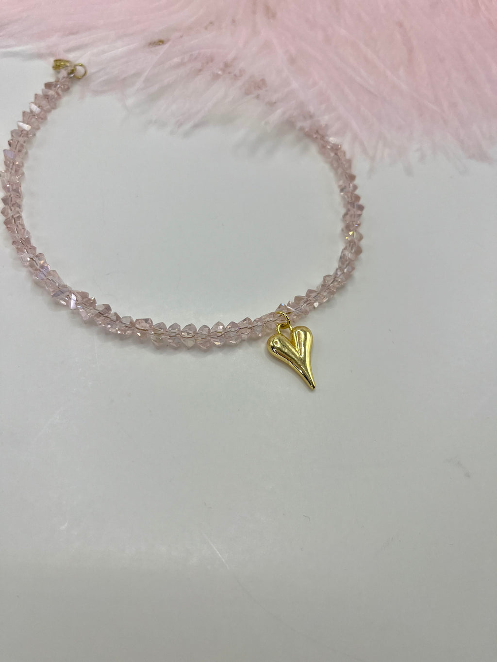 Crystal Glass Bead Choker: 18K Gold Heart Pendant