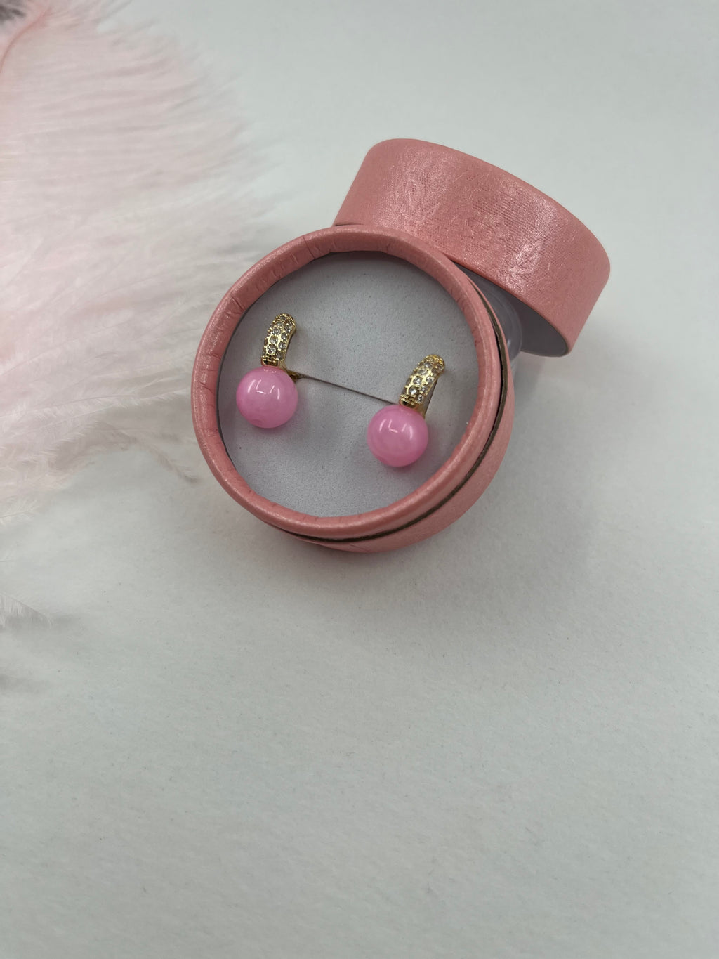 Natural pink Jade Gold Zirconia Earrings