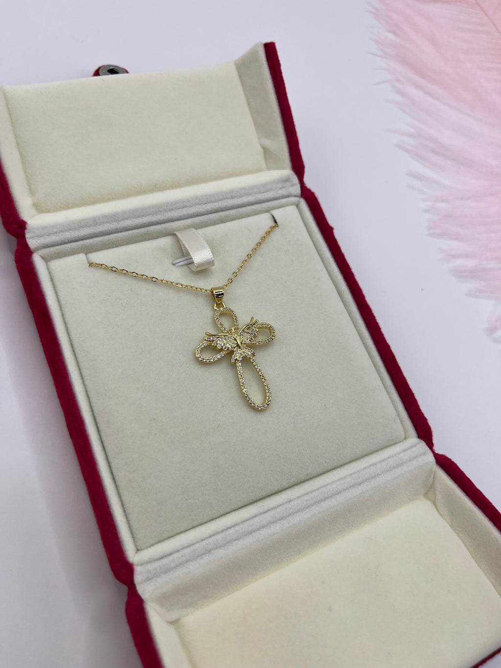 Cross with bird Necklace, Real 18K Gold Plated