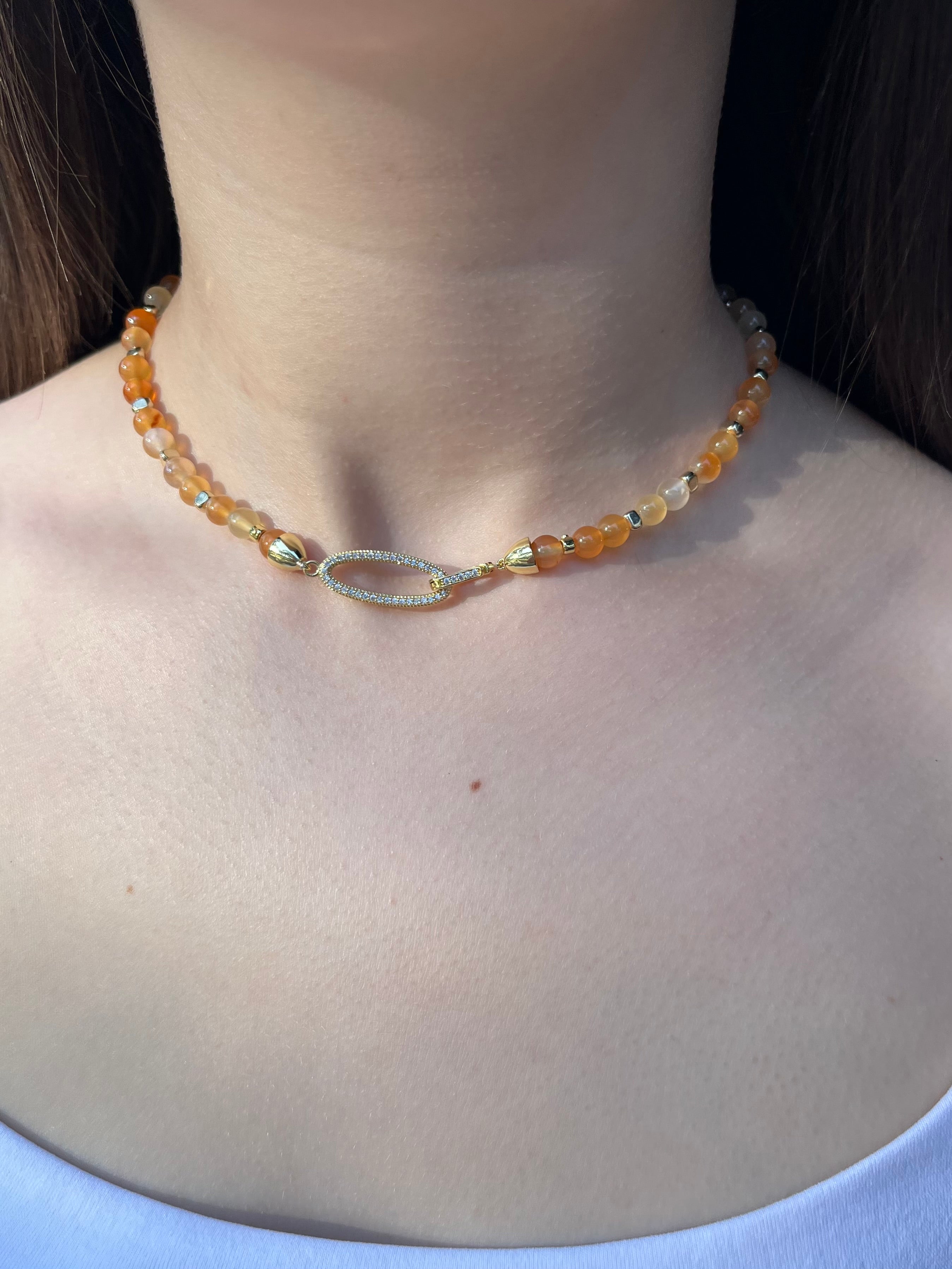 Natural Carnelian Necklace with 18K Gold Clasp