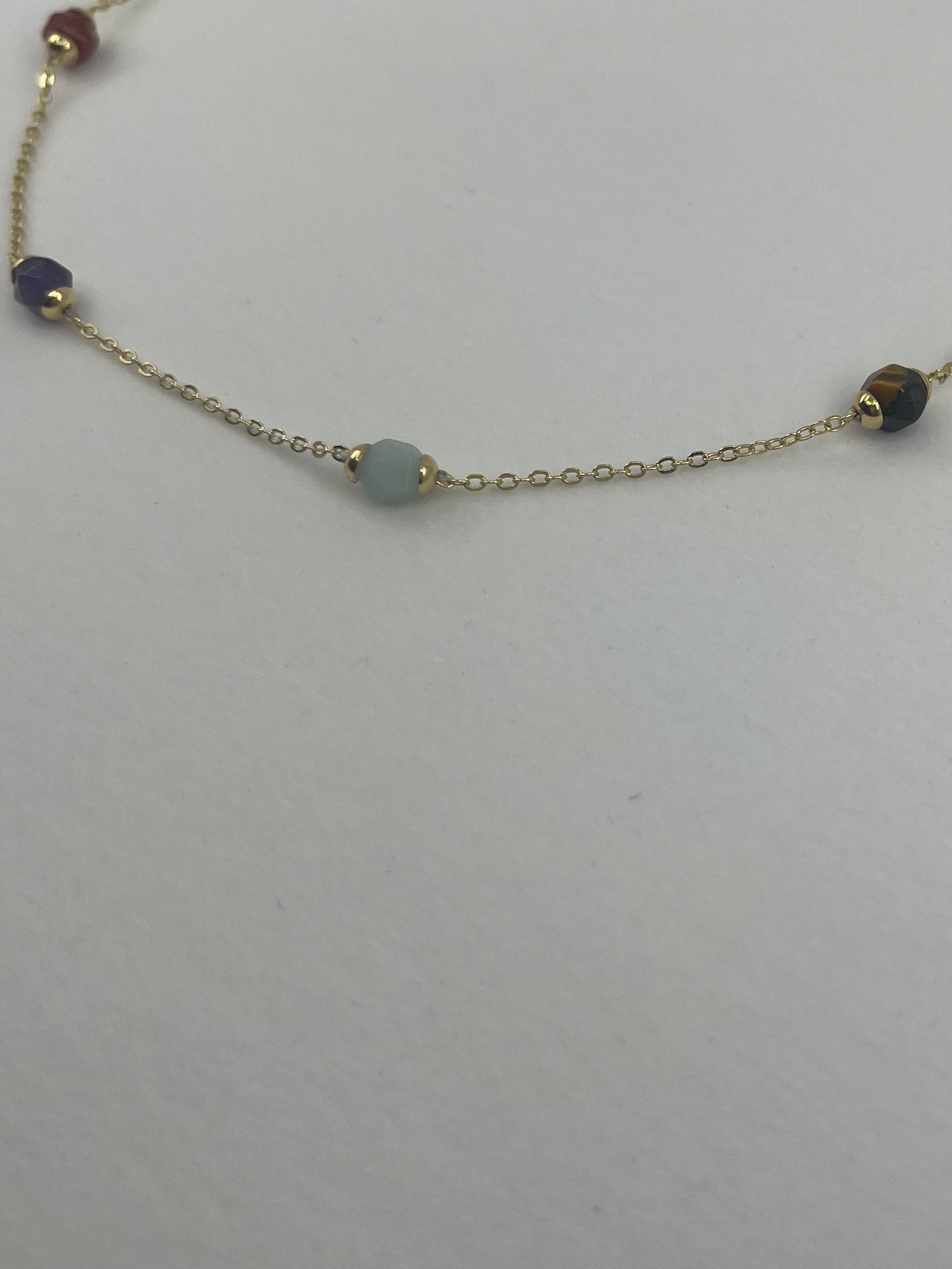 Chakra natural gemstone Necklace: tiger eye, quartz, amethyst, agate, amazonite, sodalite