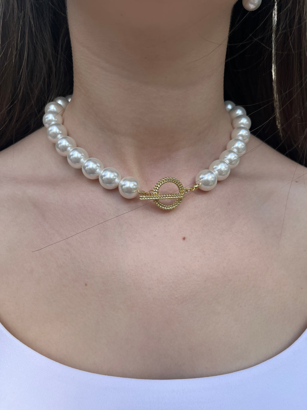 Shell Pearl Necklace and earrings, 18K Gold Plated Clasp
