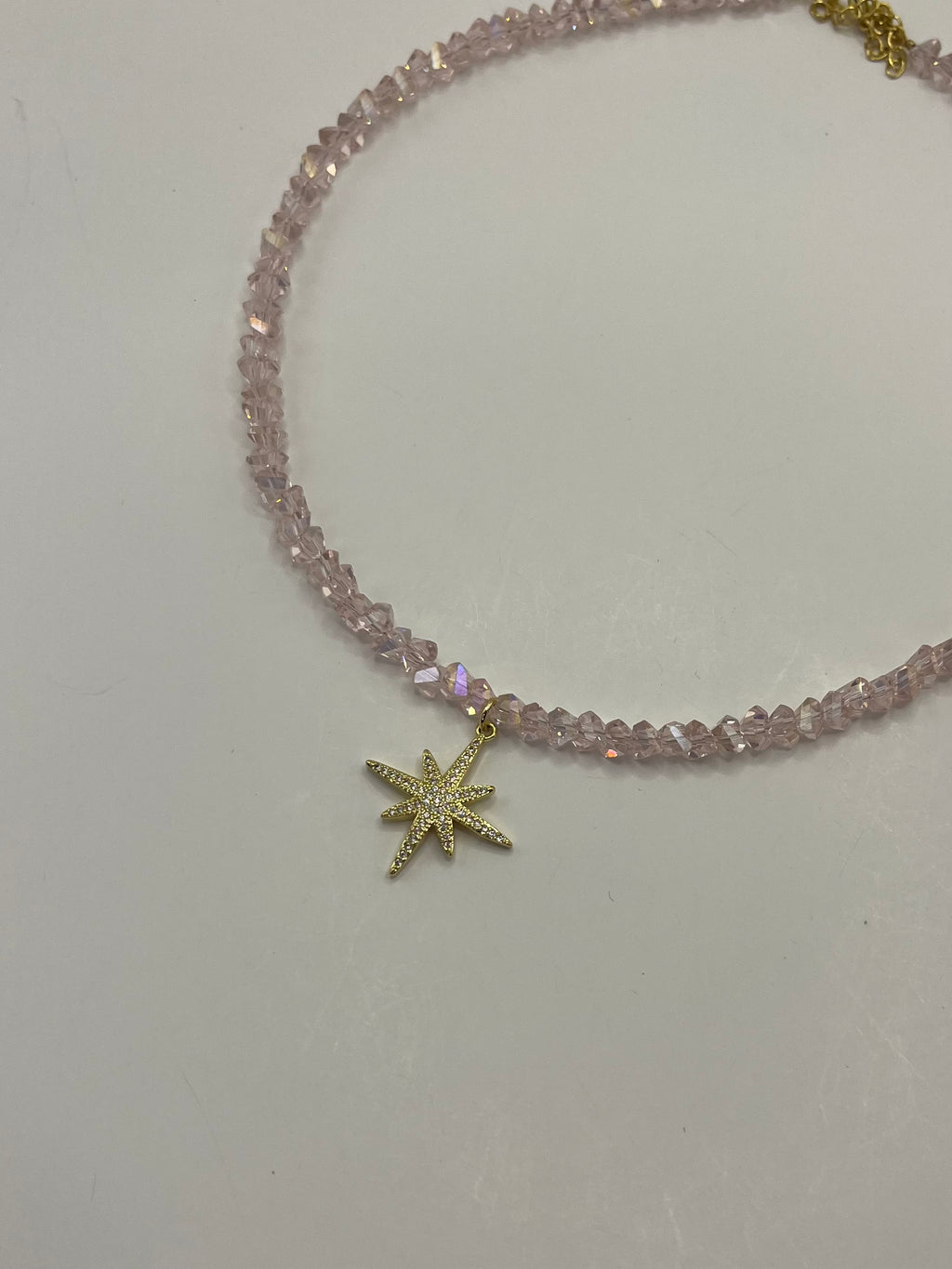 Crystal Glass Bead Choker: 18K Gold Star Pendant