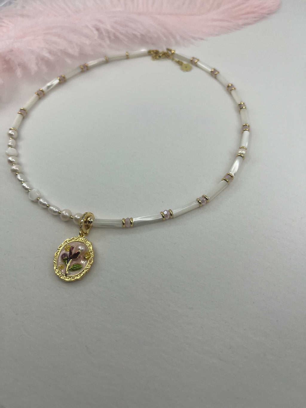 Natural Pearl and Trochus Shell Pendant Necklace, 18K Gold-Plated