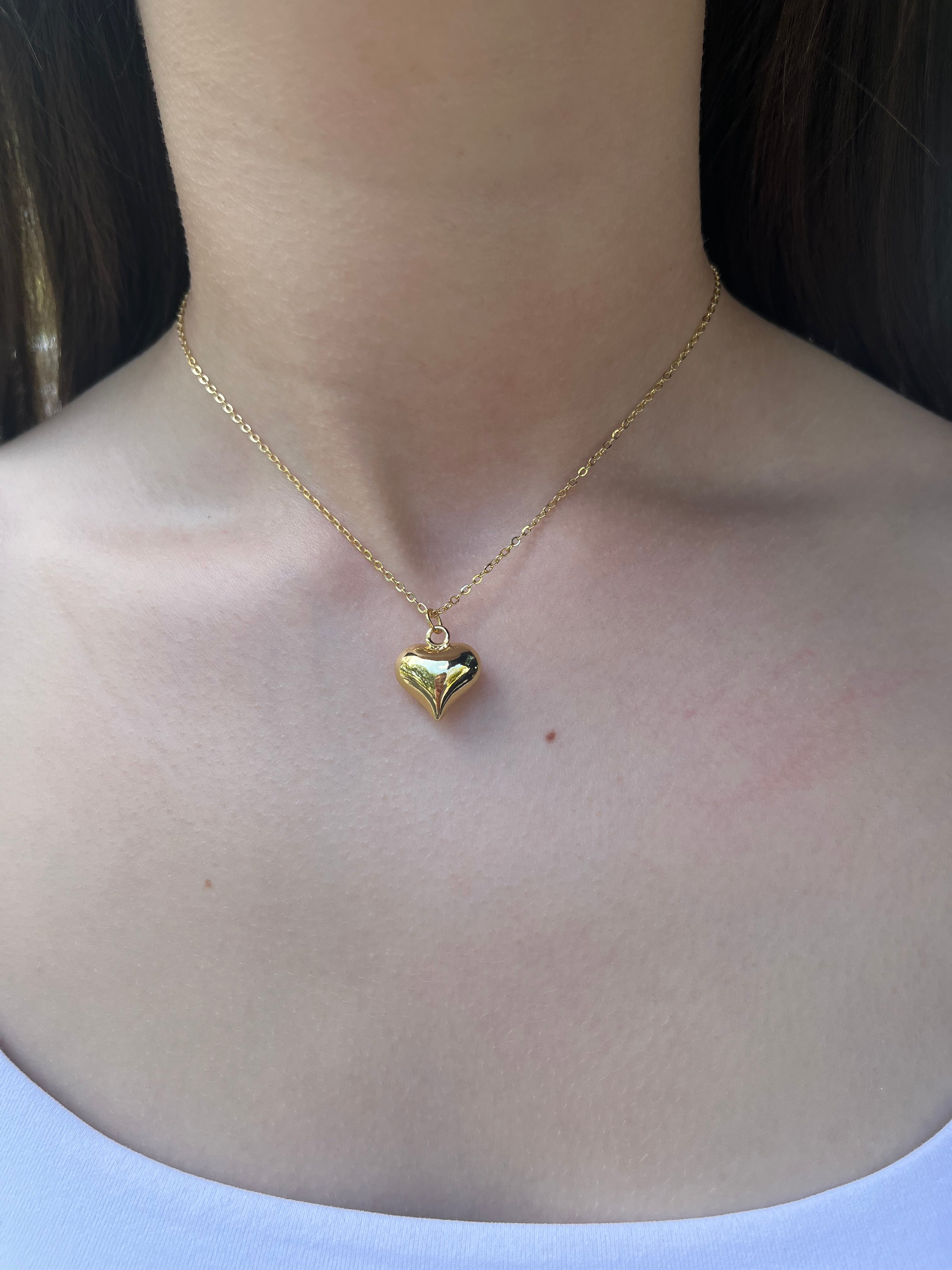 Gold Heart Necklace, Real 18K Gold Plated