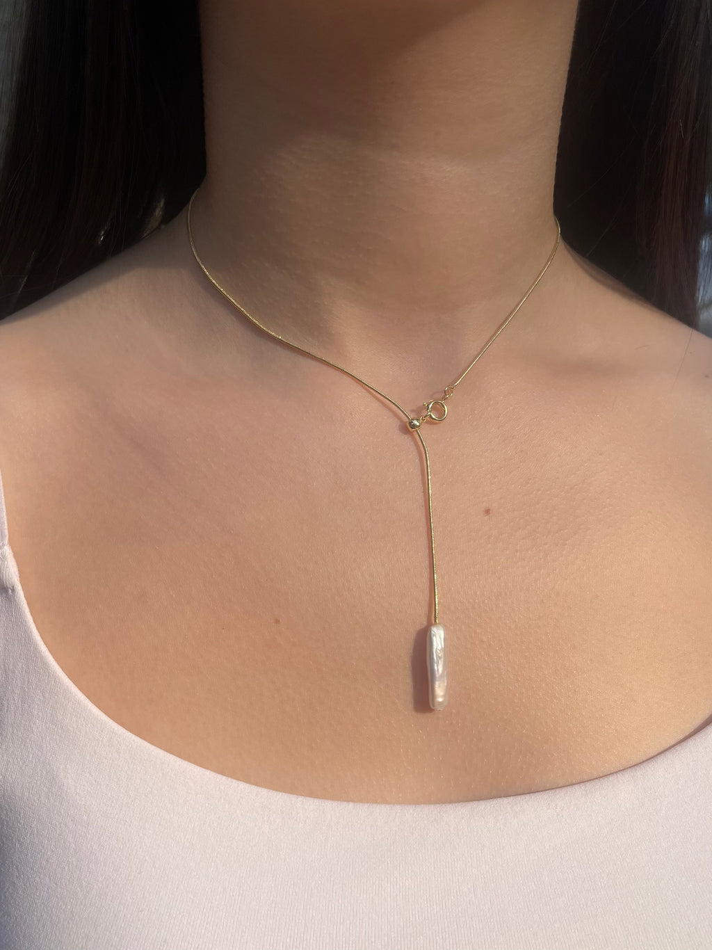 Baroque Pearl Y-Necklace, 18k gold plated