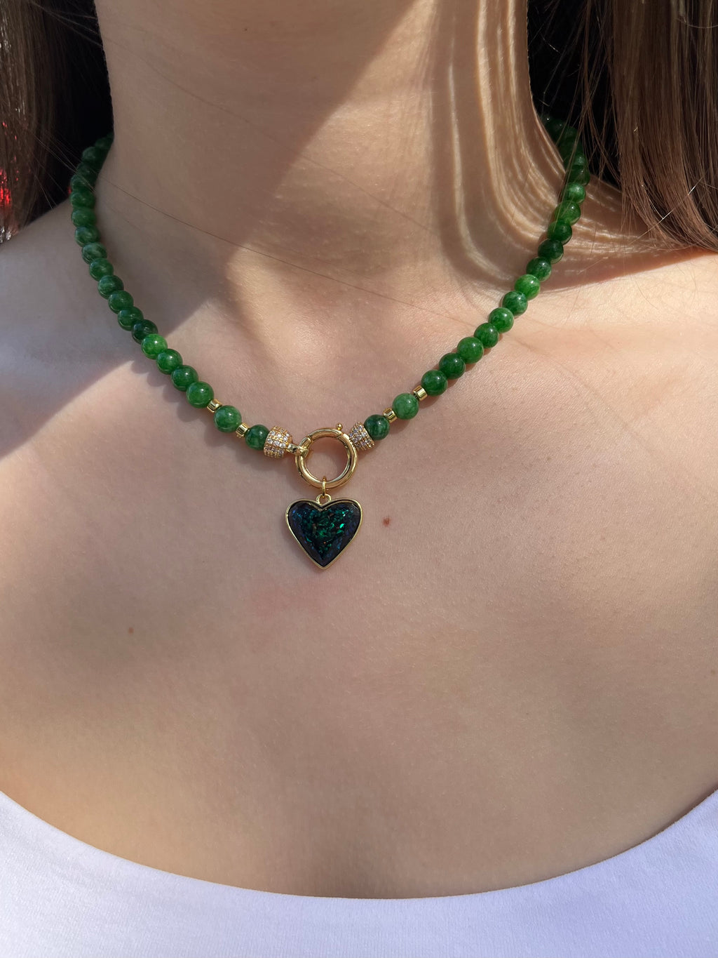 Natural Green Jade Necklace with Heart Pendant