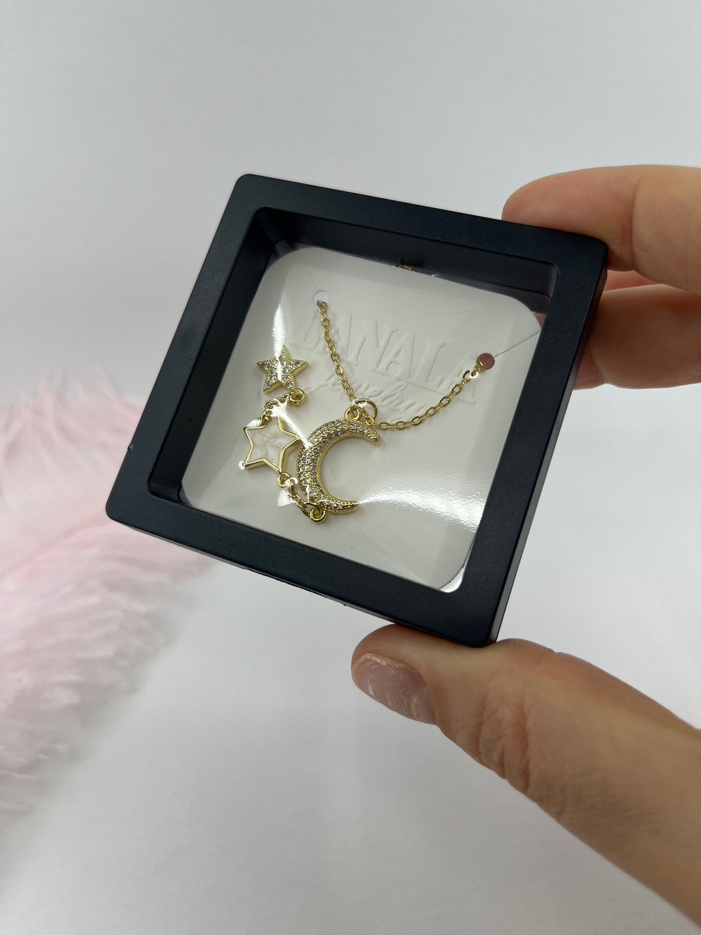 Zirconia Star and Moon Choker Necklace, Real 18K Gold Plated