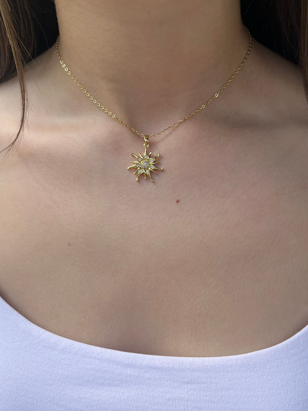 Sun Choker Necklace, Real 18K Gold Plated