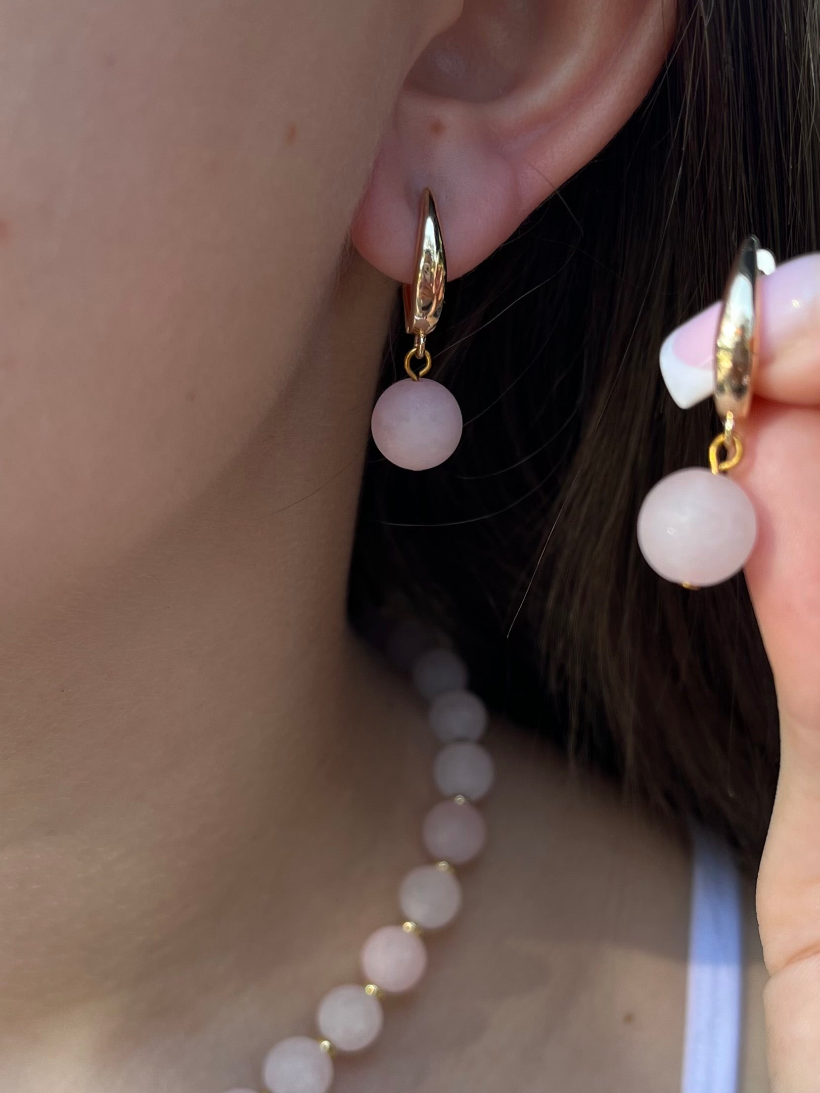 Set: Rose Quartz Necklace and Earrings