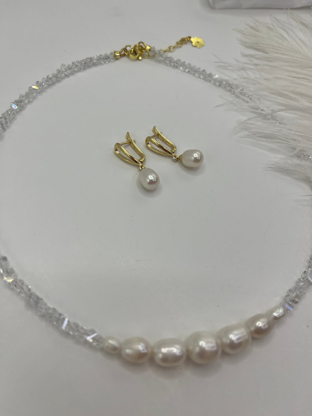 Pearl Choker Necklace with earrings : 18K Gold Plated