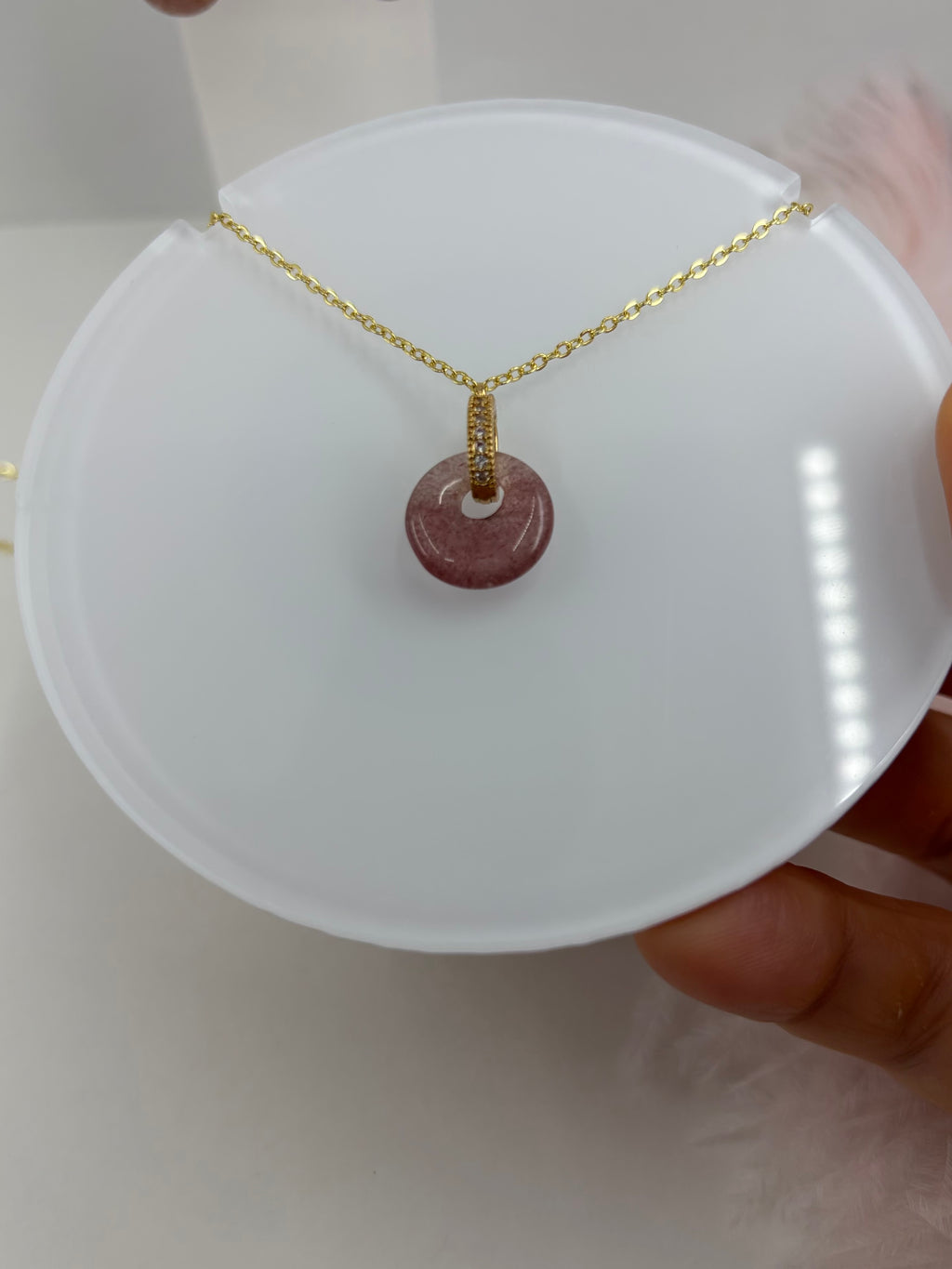 Strawberry Quartz Donut Earrings and Necklace