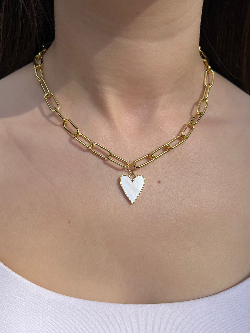 18K Gold Chunky Chain Necklace with heart