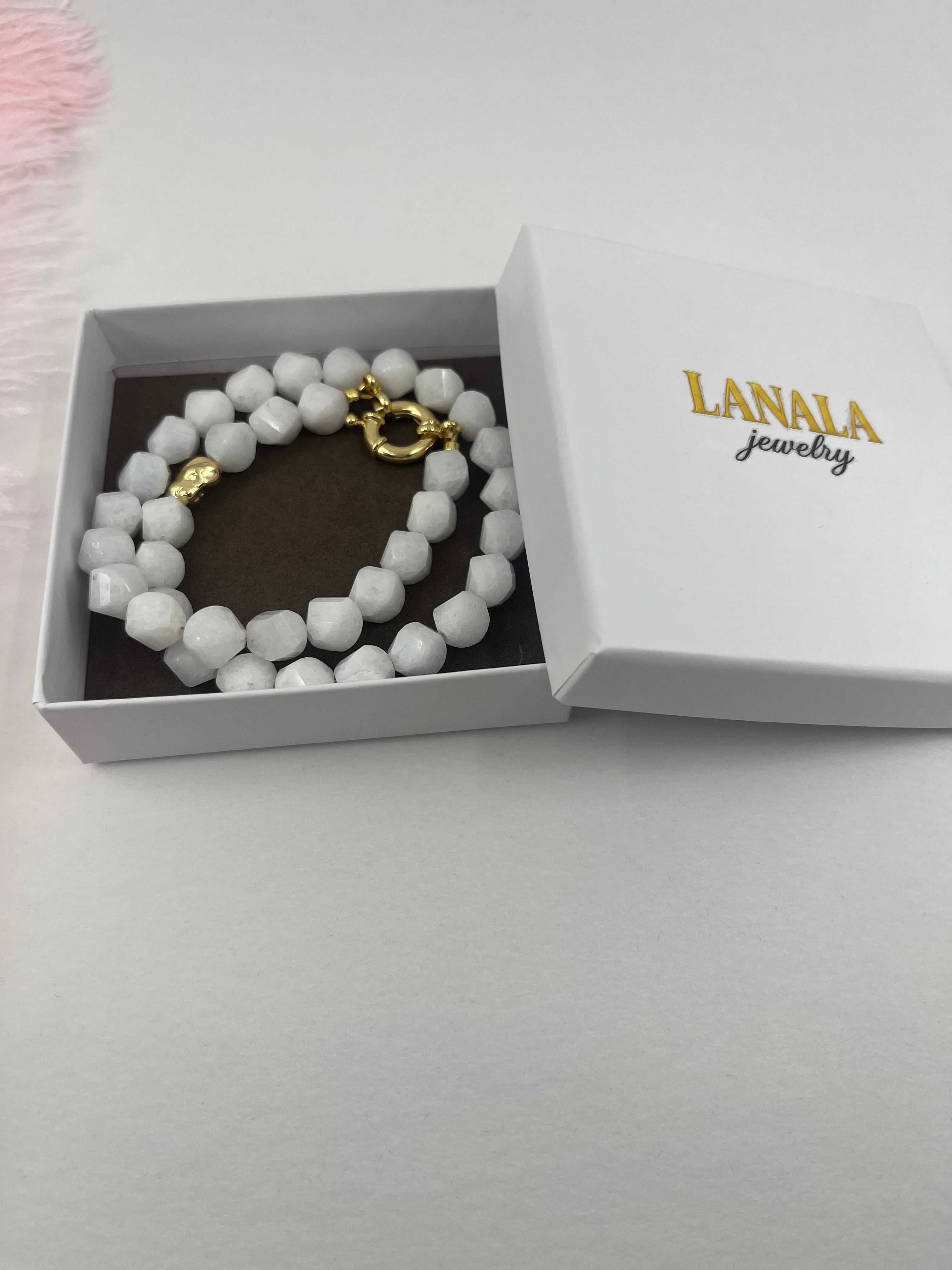 Natural White Jade Necklace with Gold Accent