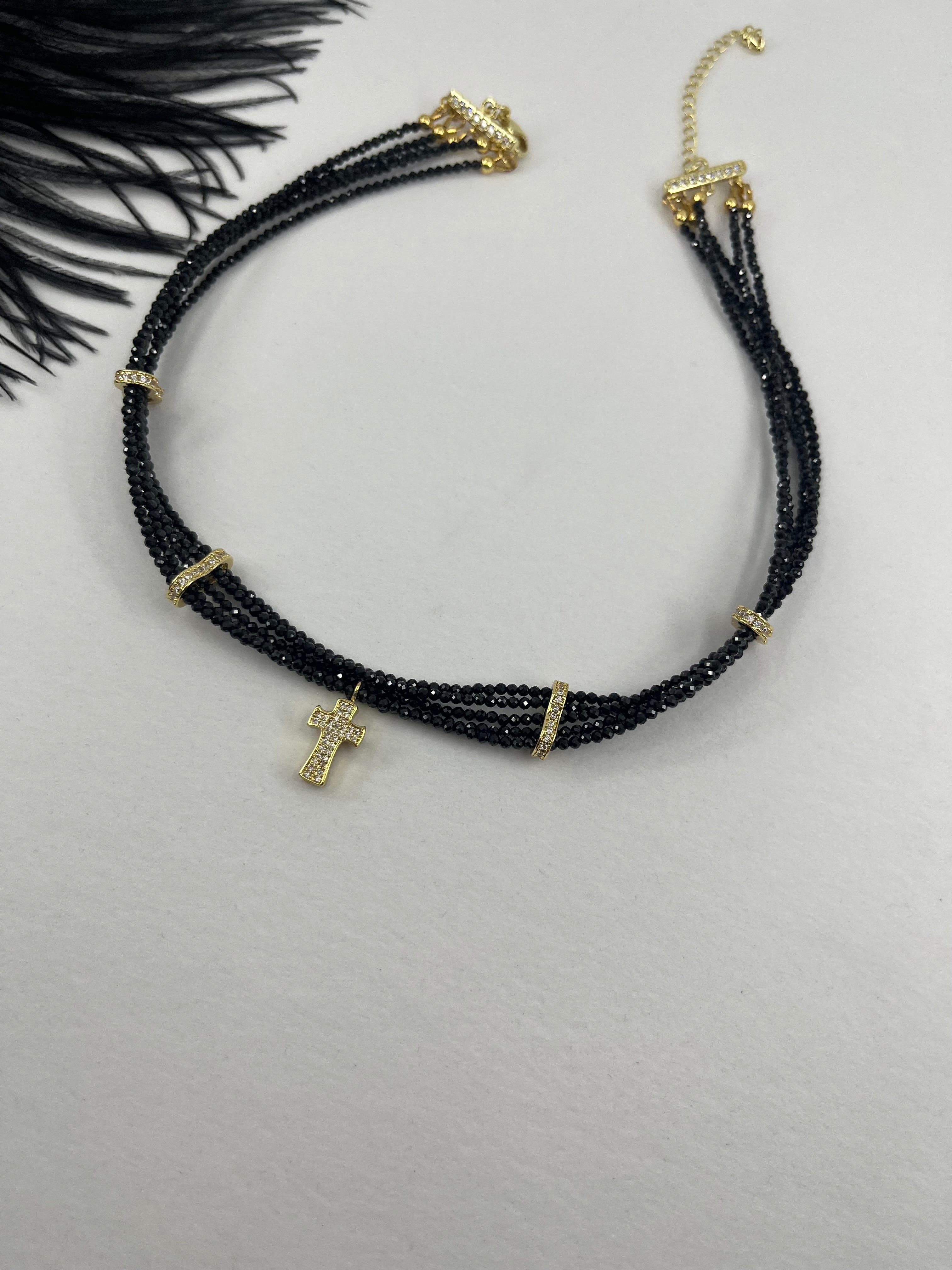 Layered Spinel choker, zirconia 18K Gold Plated spacer and clasp