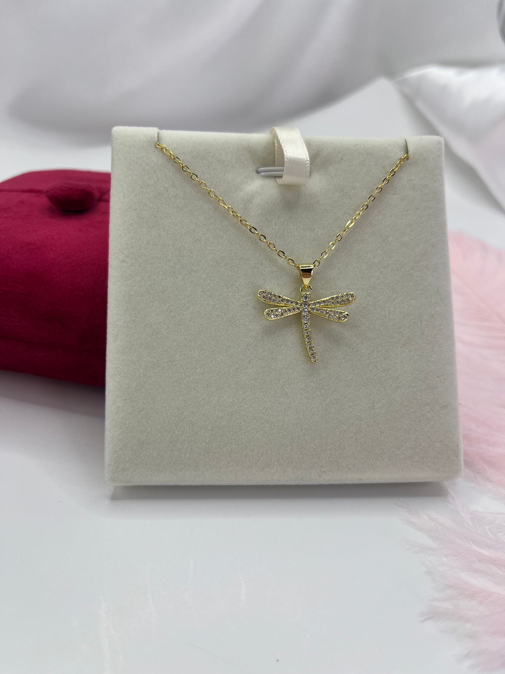 Dragonfly Necklace, pendant  Real 18K Gold Plated