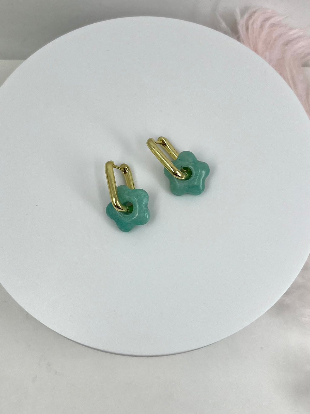 Amazonite flower Earrings, 18K Gold Plated