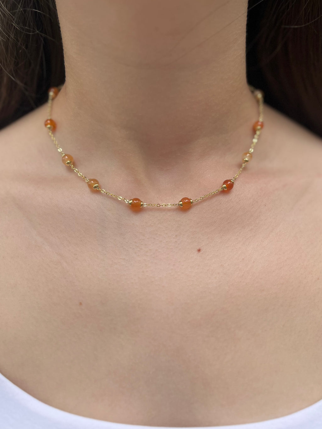 Natural Carnelian Necklace with 18K Gold chain