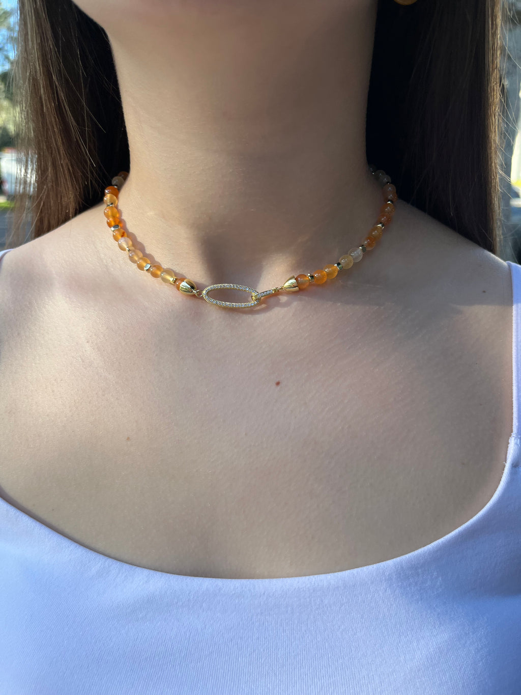 Natural Carnelian Necklace with 18K Gold Clasp