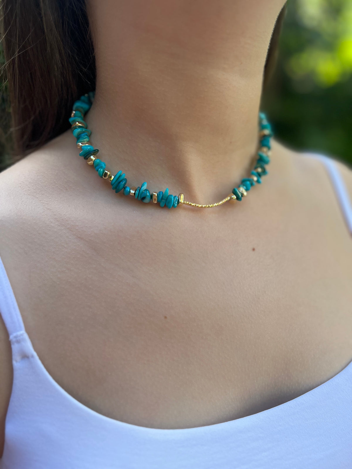Natural Shell Bead Necklace with 24K Gold-Plated Tube – 4 Colors