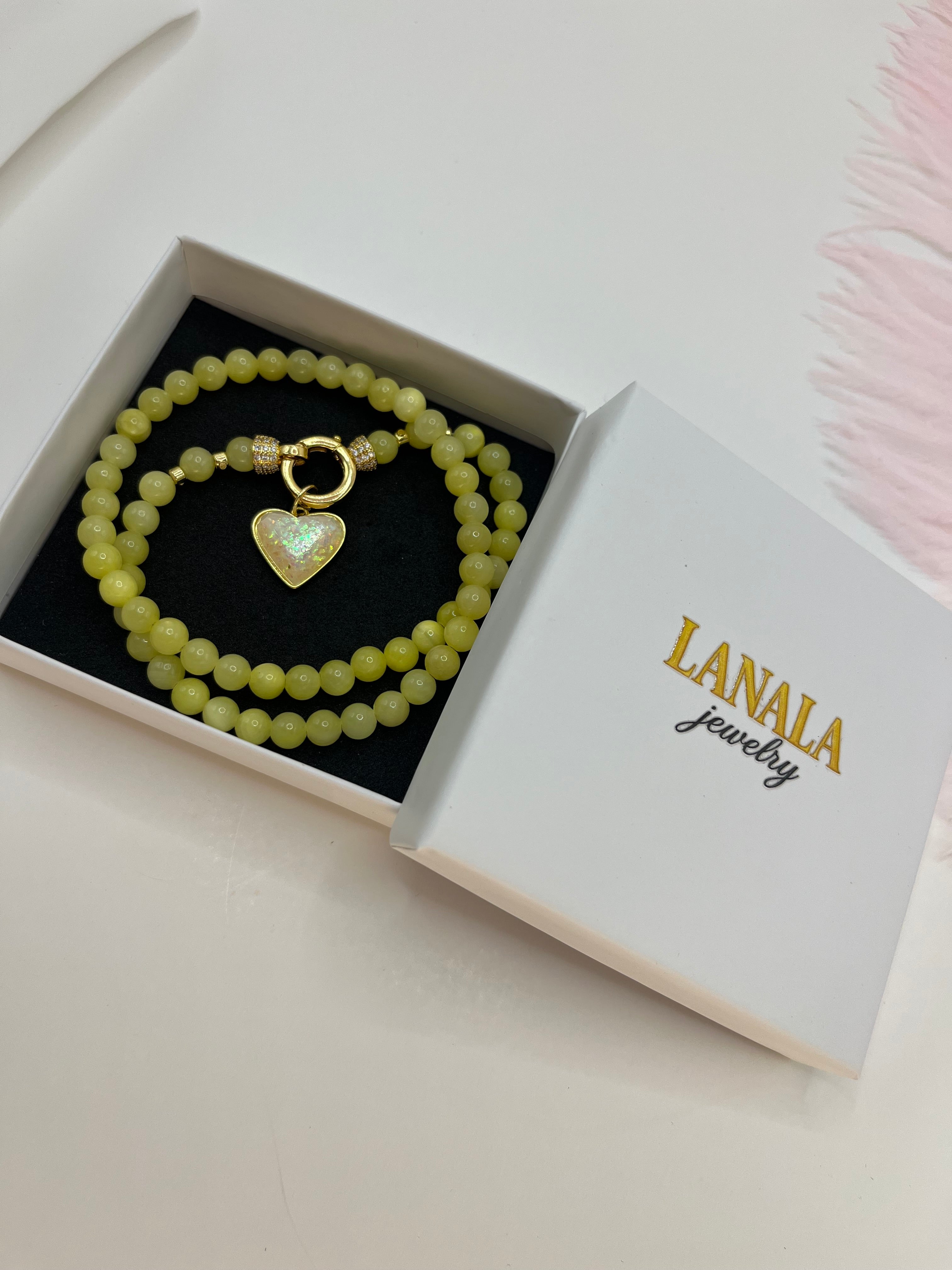 Natural Yellow Jade Necklace with Heart Pendant