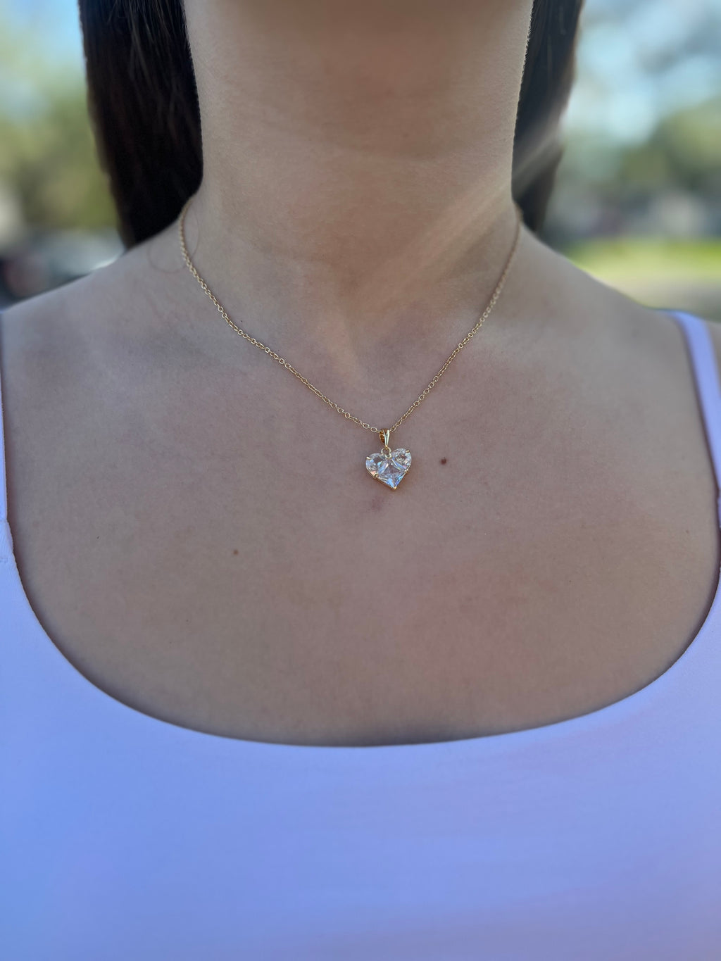 Heart Zirconia Necklace, Real 18K Gold Plated