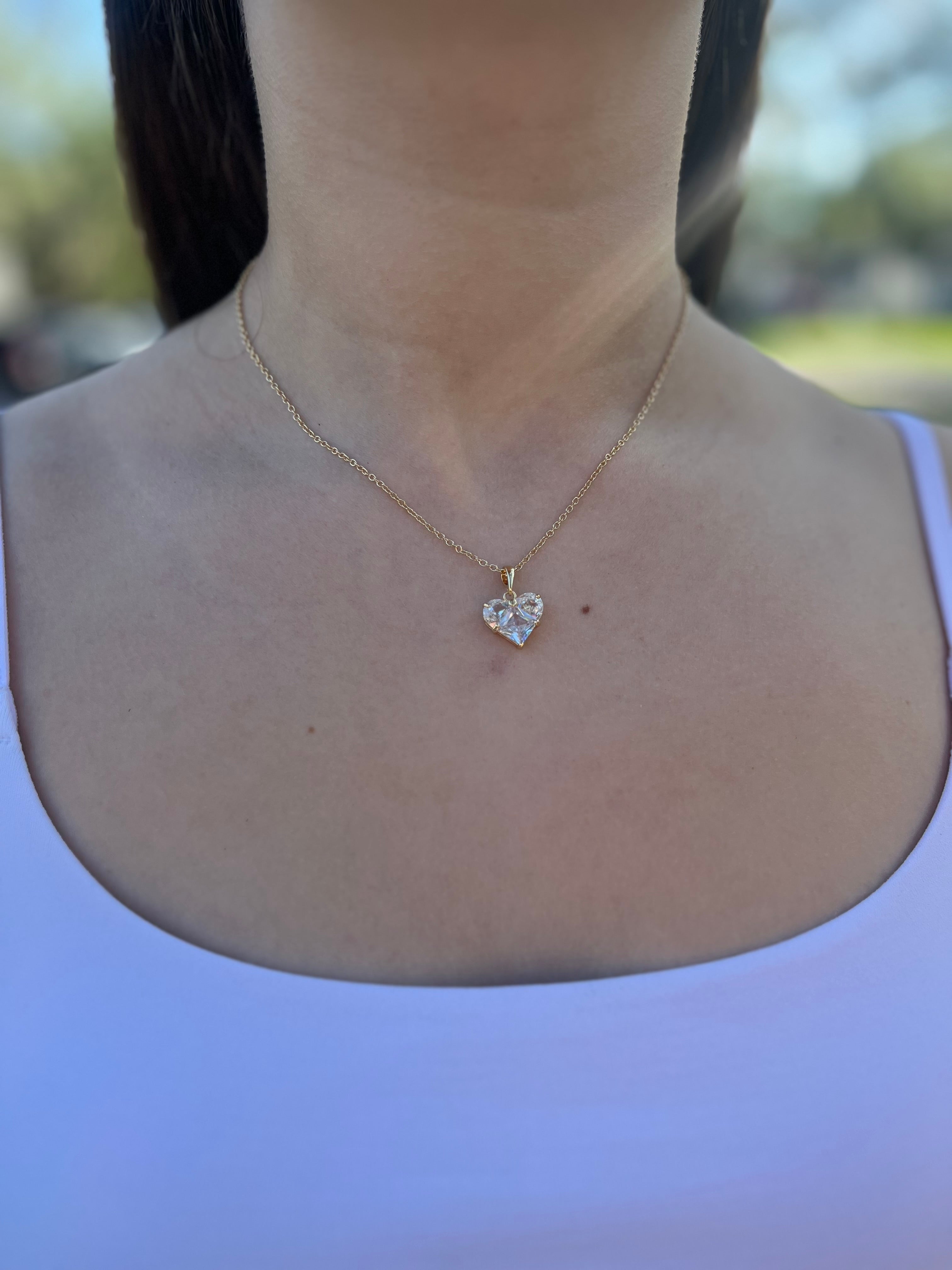 Heart Zirconia Necklace, Real 18K Gold Plated
