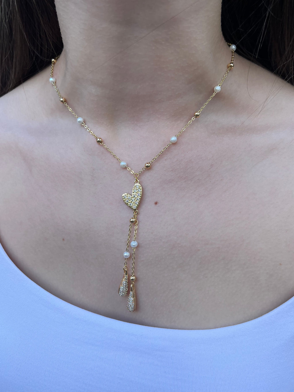 Natural Pearl Y-Necklace, 18k gold plated